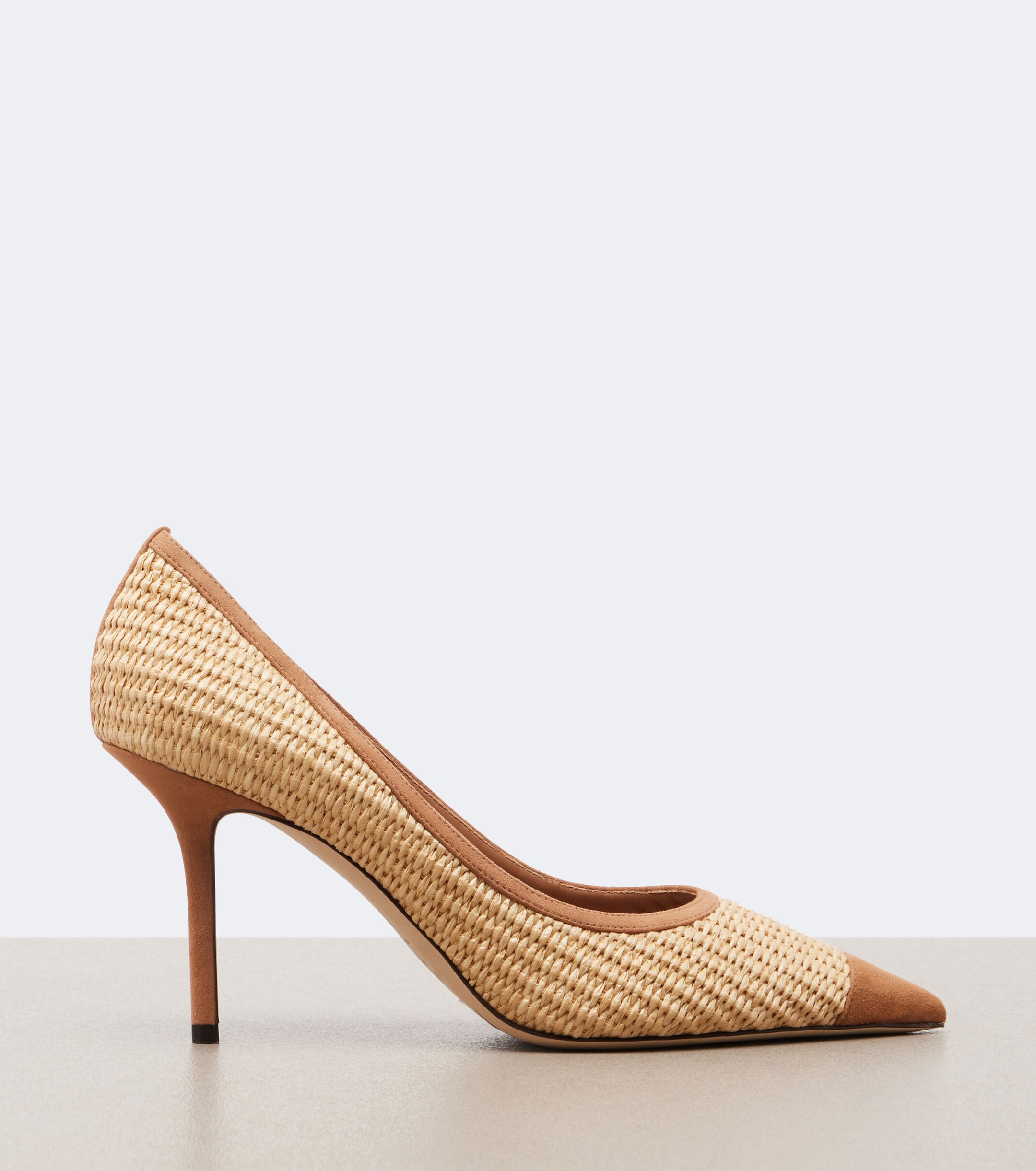 JIMMY CHOO Jimmy Choo Love suede-trimmed raffia pumps