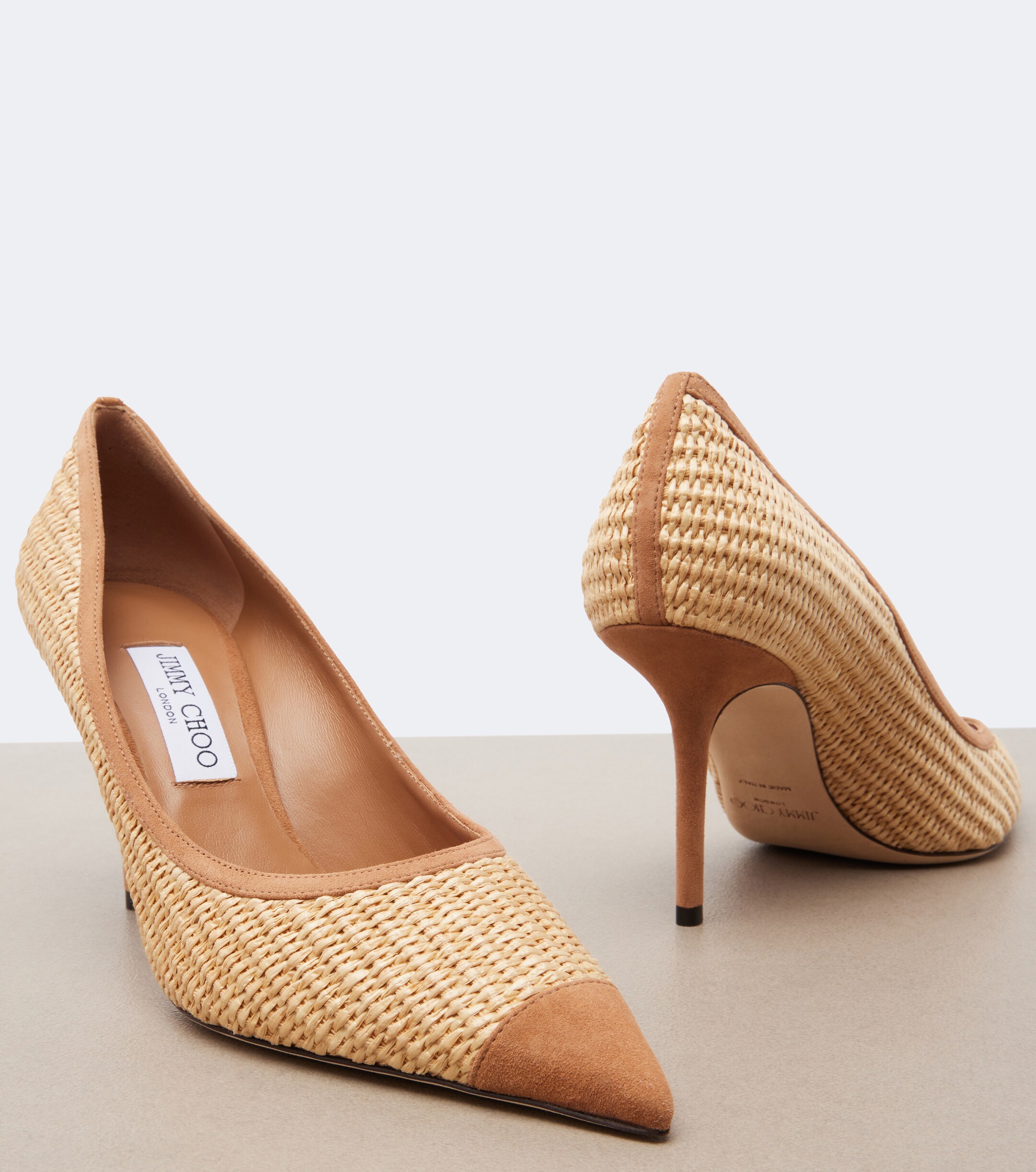 JIMMY CHOO Jimmy Choo Love suede-trimmed raffia pumps