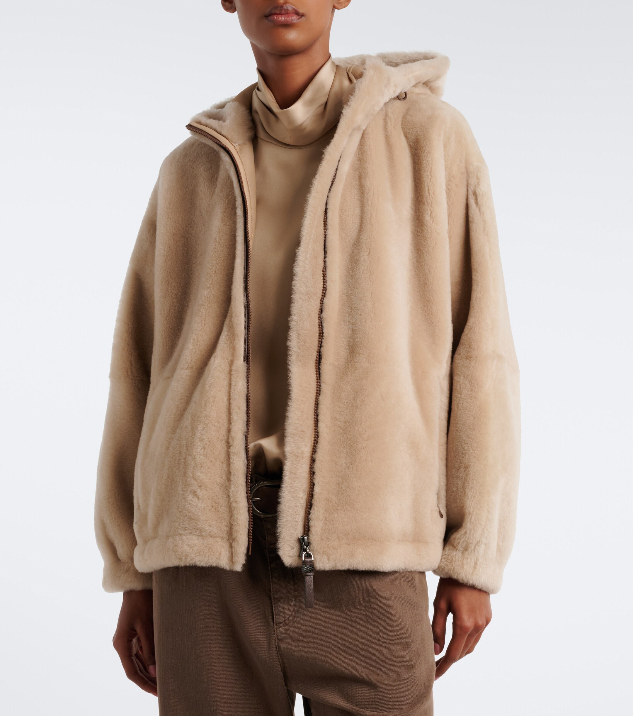 Brunello Cucinelli Brunello Cucinelli Monili hooded shearling jacket