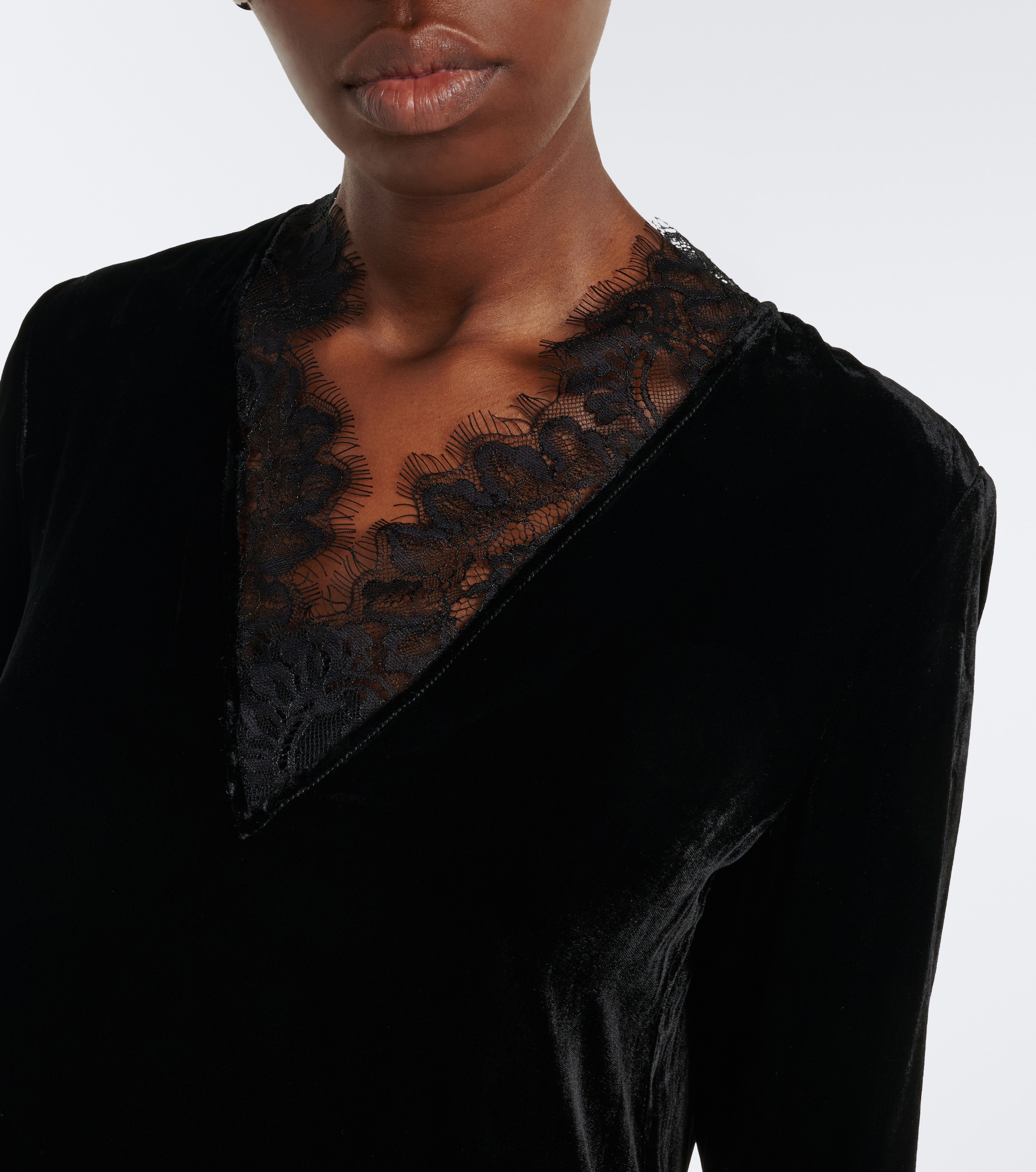 GANNI Ganni Lace-trimmed velvet top