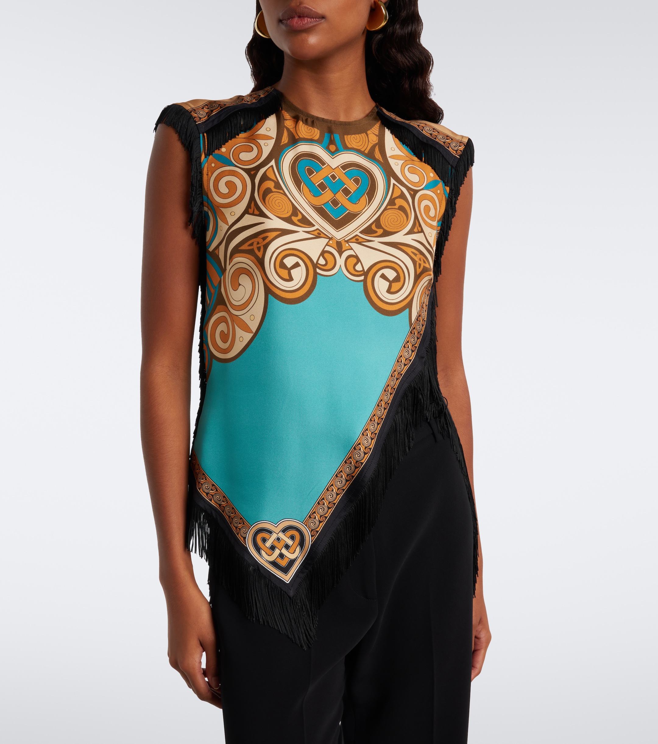 La DoubleJ La DoubleJ Scarf printed fringed silk top