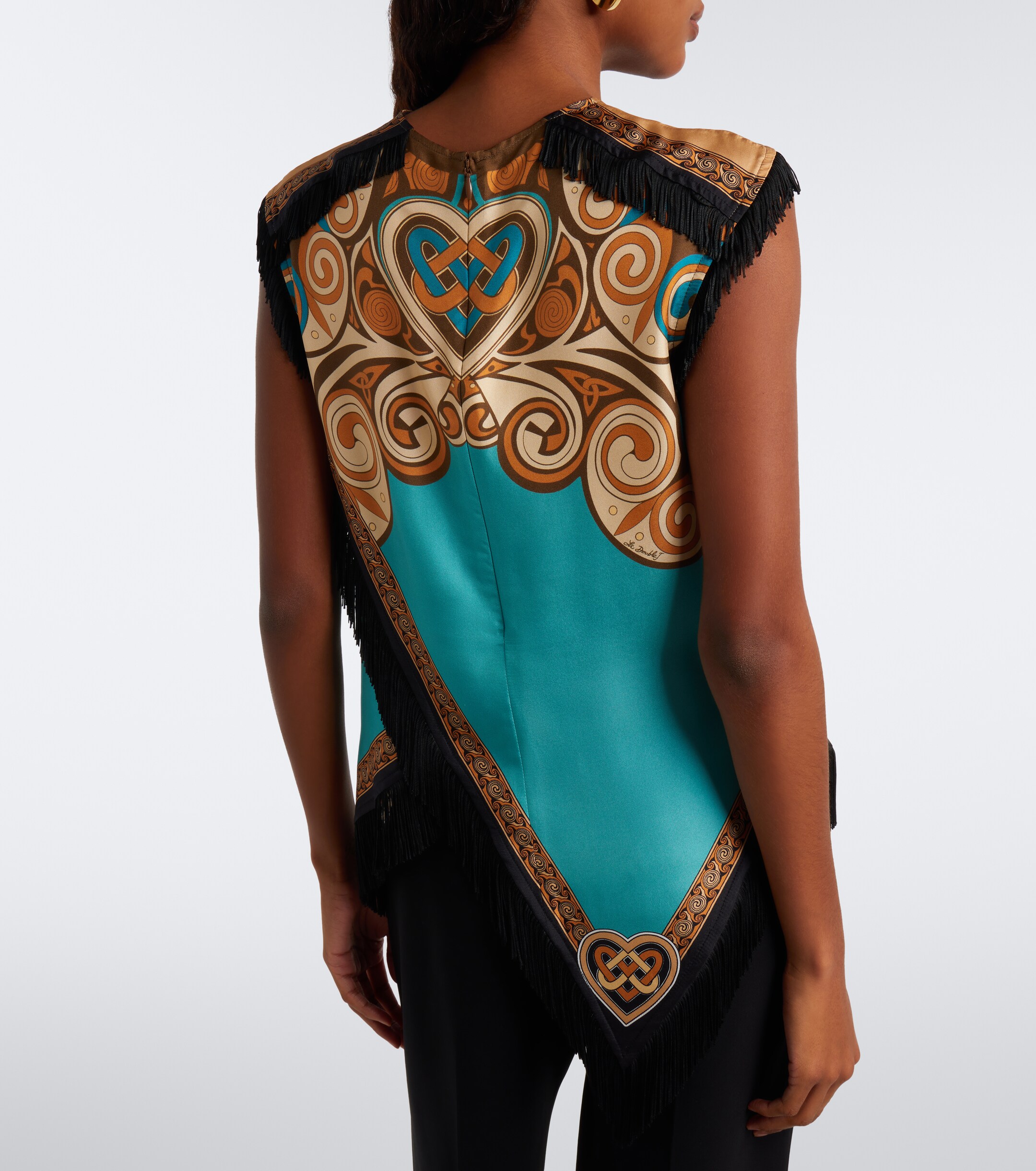 La DoubleJ La DoubleJ Scarf printed fringed silk top