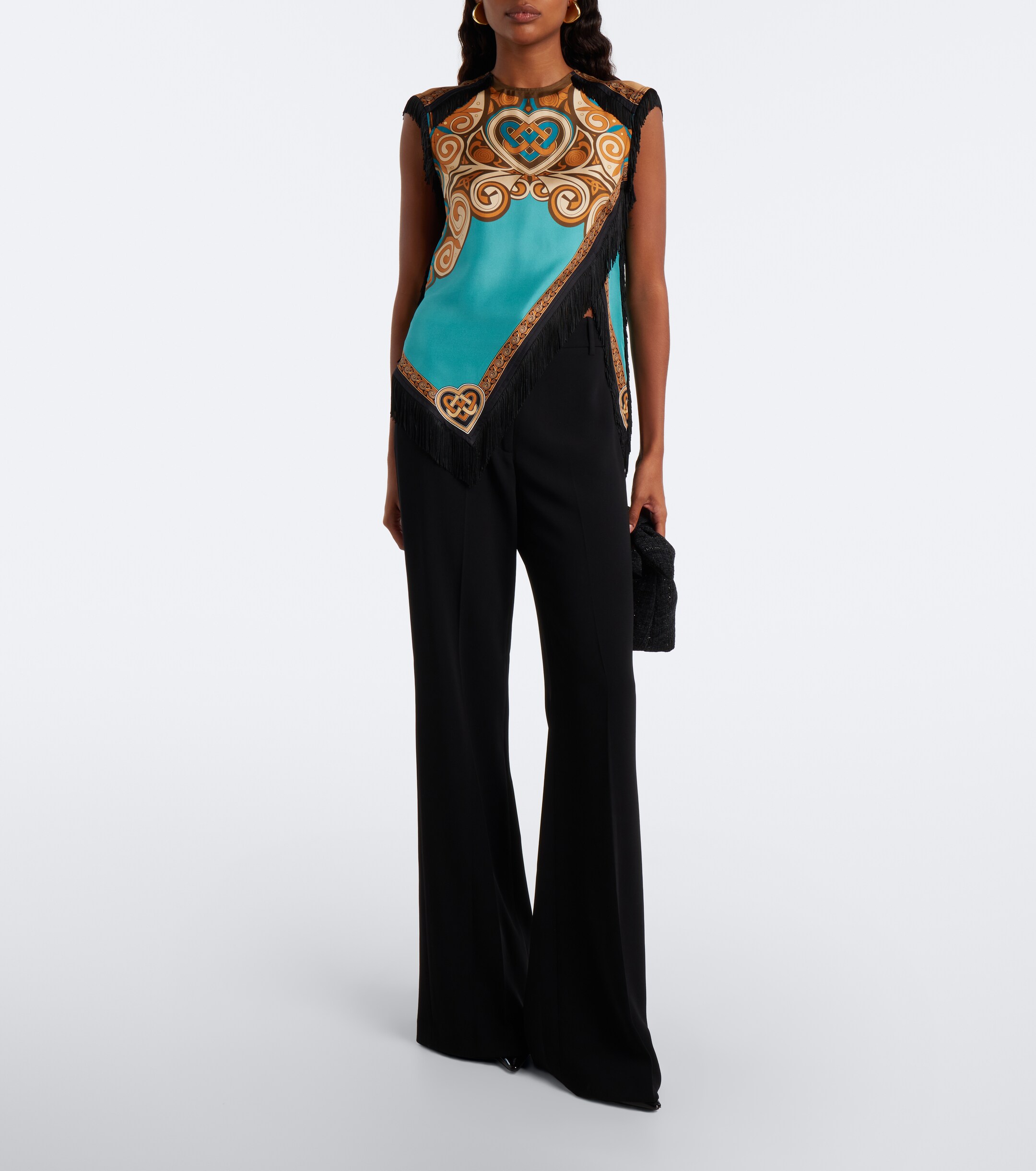 La DoubleJ La DoubleJ Scarf printed fringed silk top