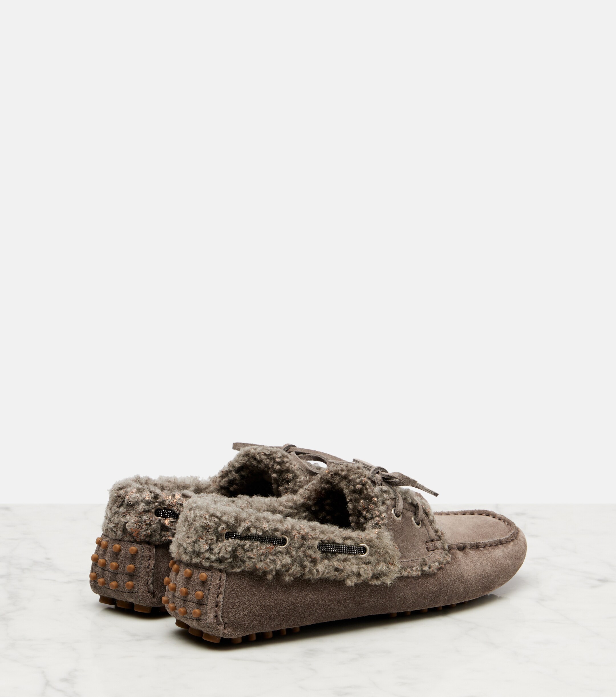 Brunello Cucinelli Monili shearling-trimmed suede moccasins thumbnail