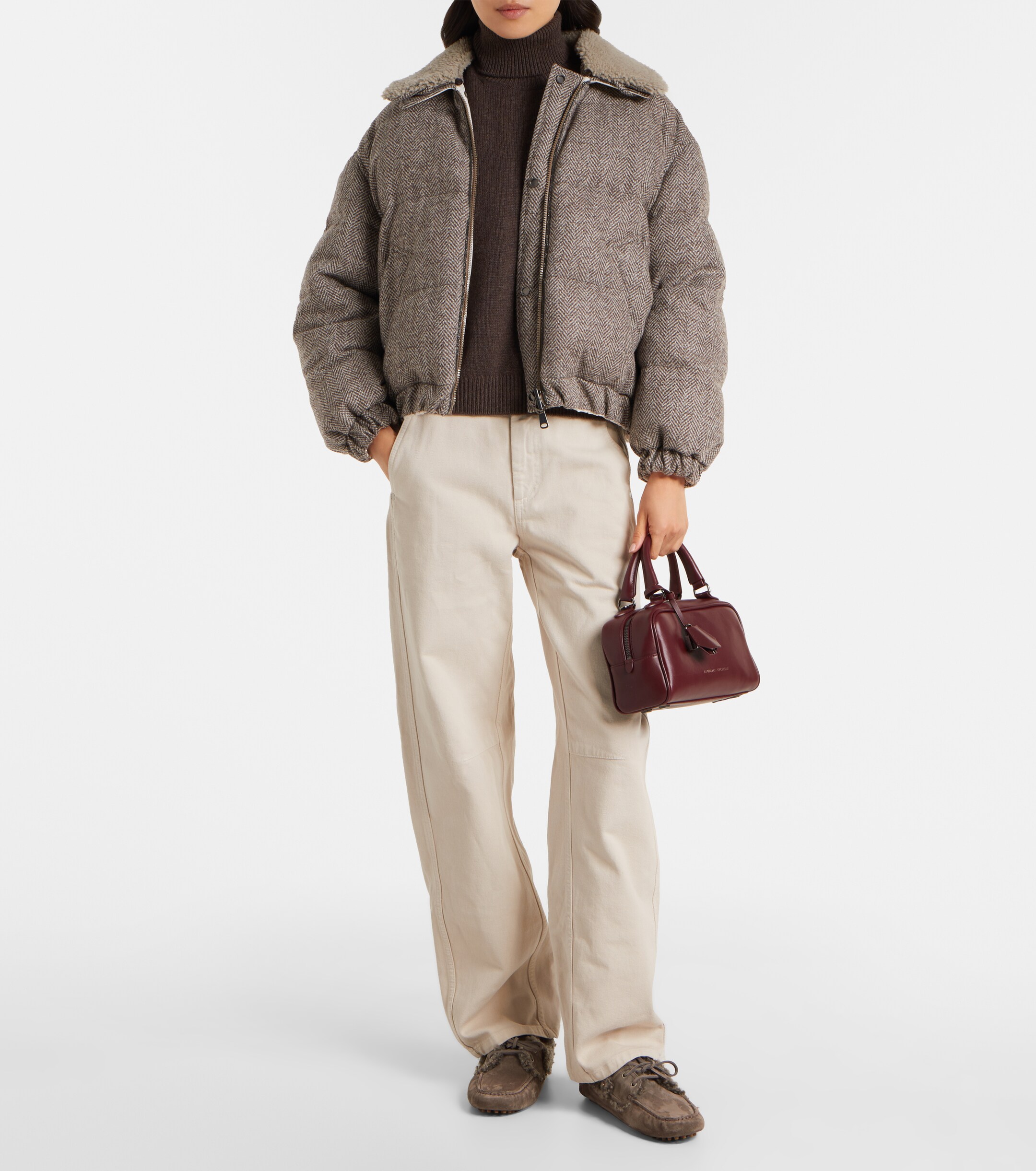 Brunello Cucinelli Monili shearling-trimmed suede moccasins thumbnail