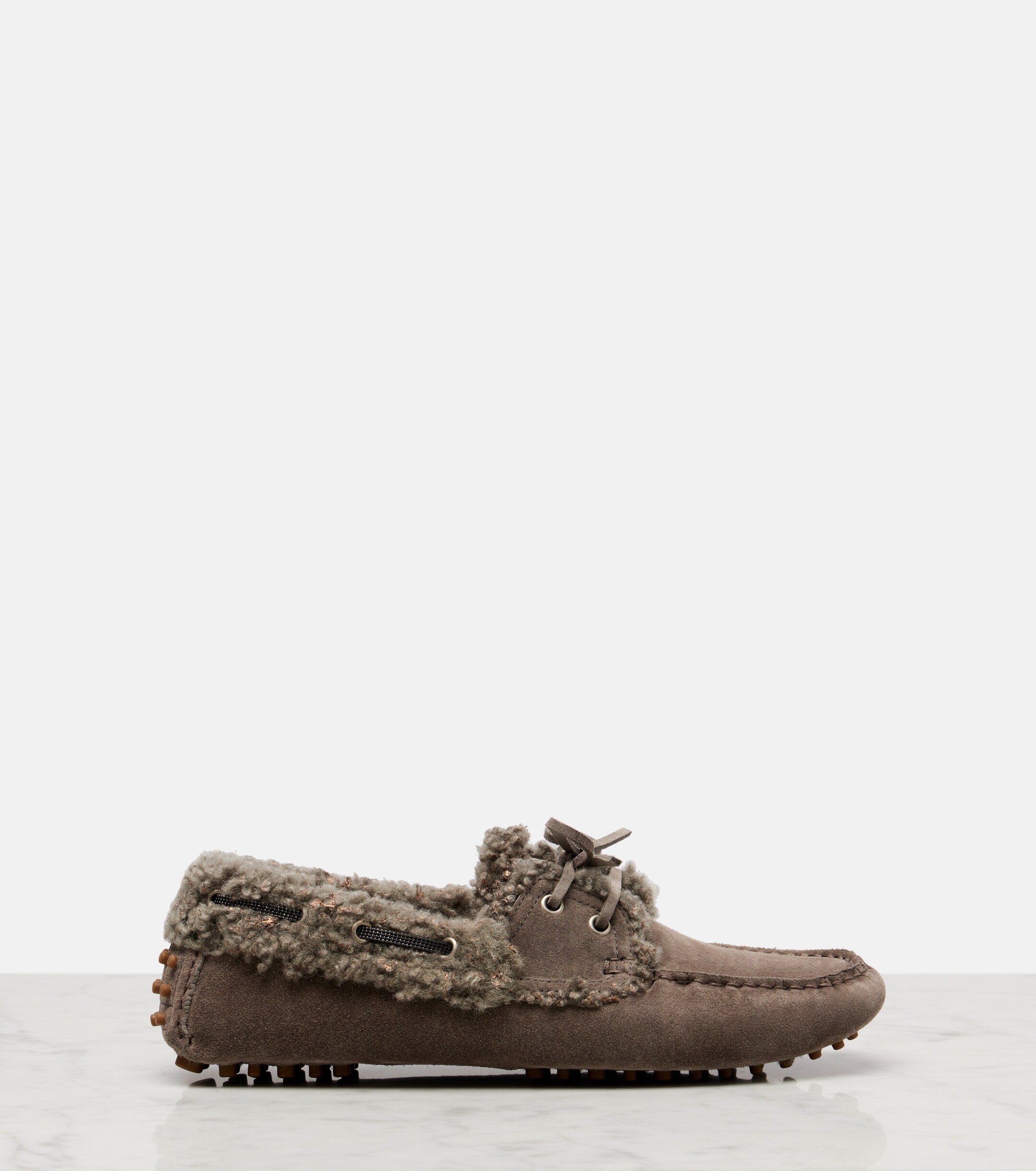 Brunello Cucinelli Monili shearling-trimmed suede moccasins thumbnail