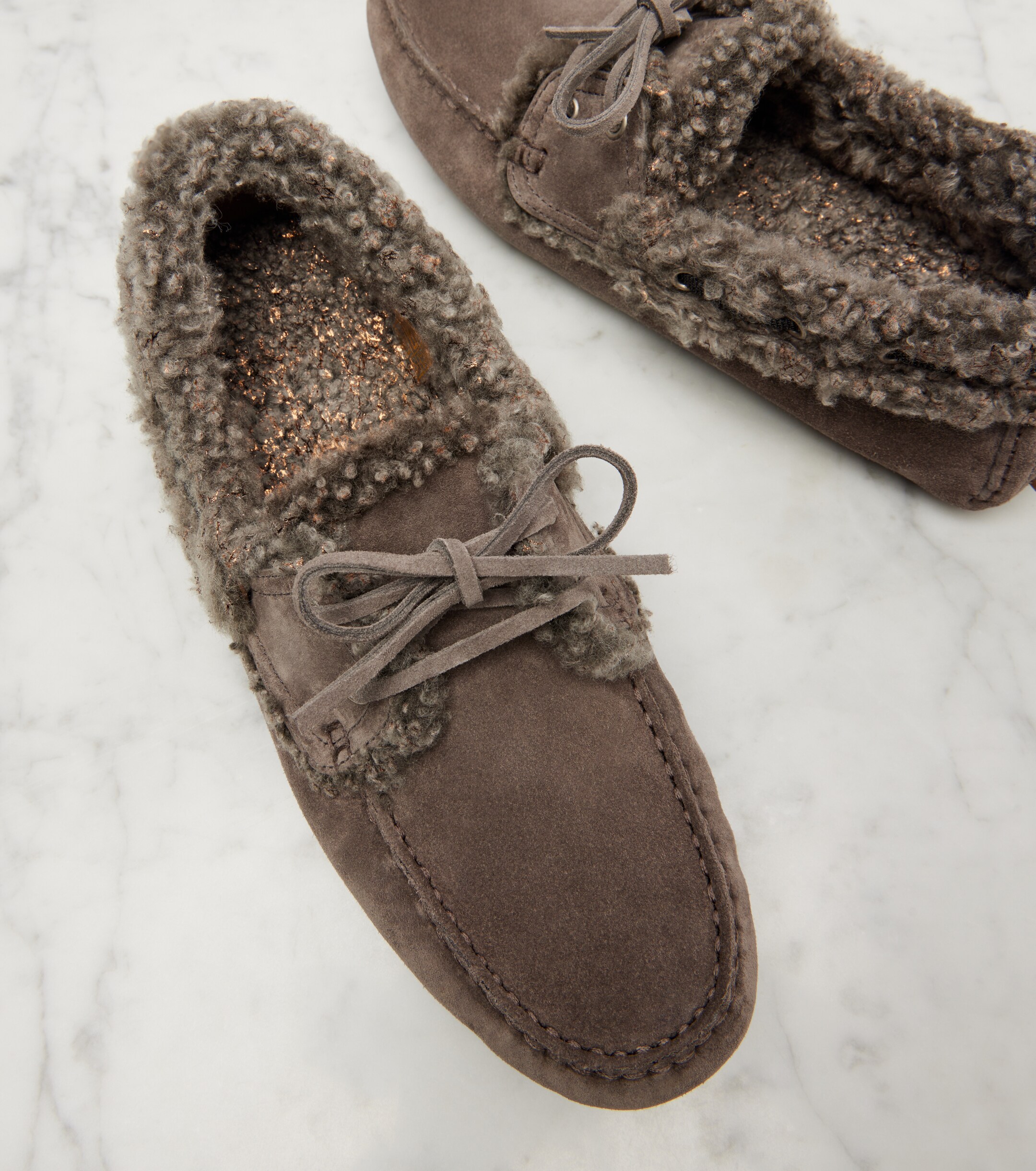 Brunello Cucinelli Monili shearling-trimmed suede moccasins thumbnail
