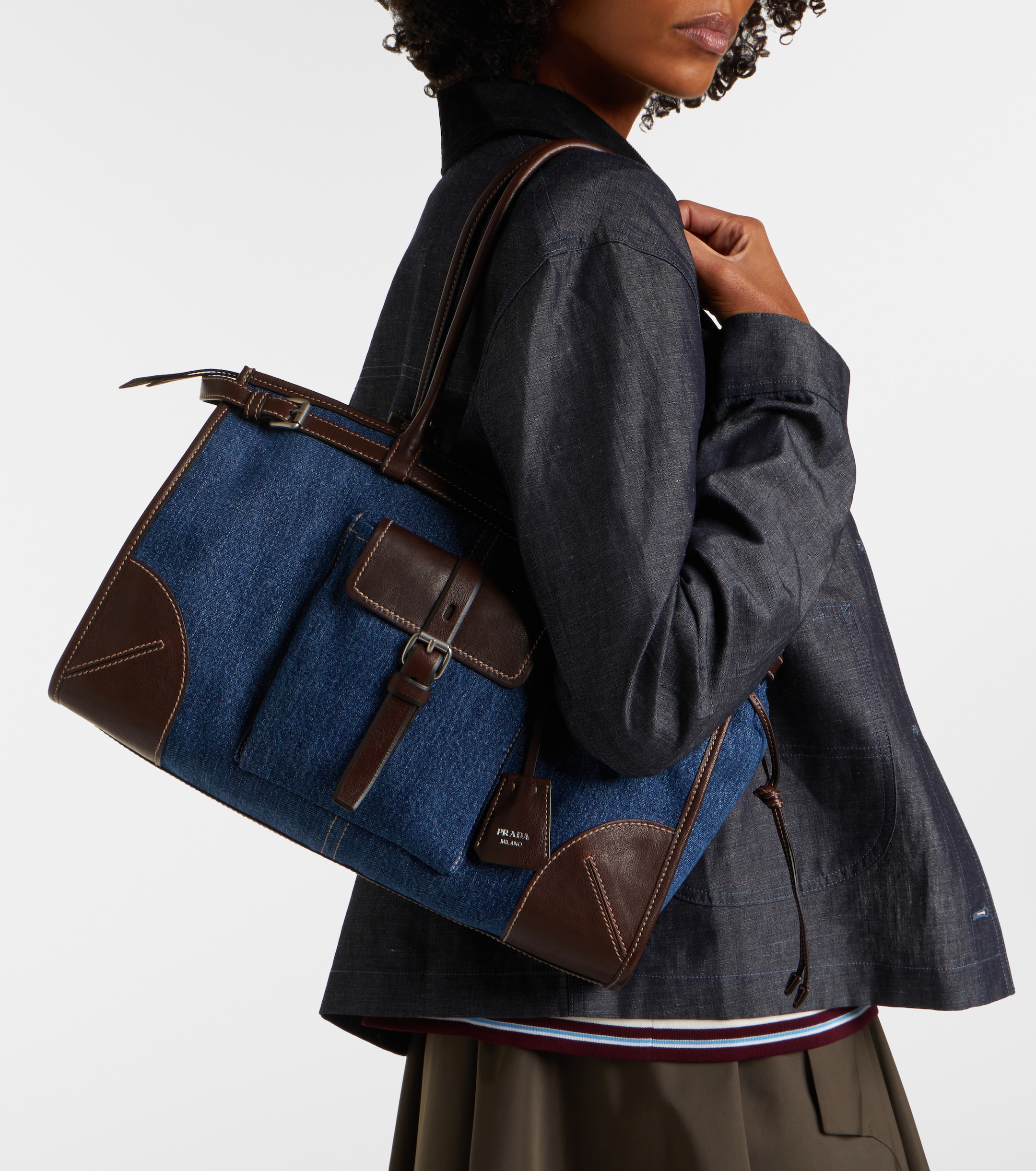 Prada Prada Bonnie Large denim shoulder bag