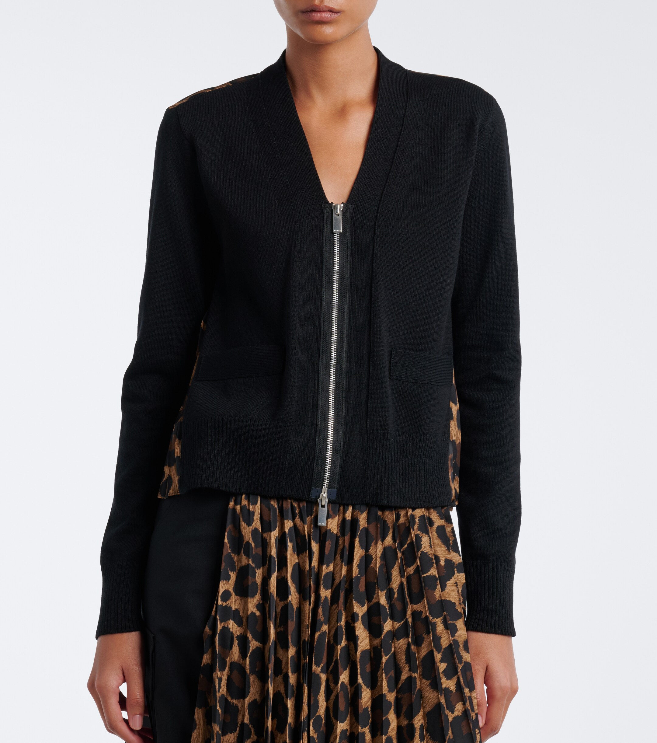 Sacai Sacai Paneled leopard-print cotton-blend cardigan