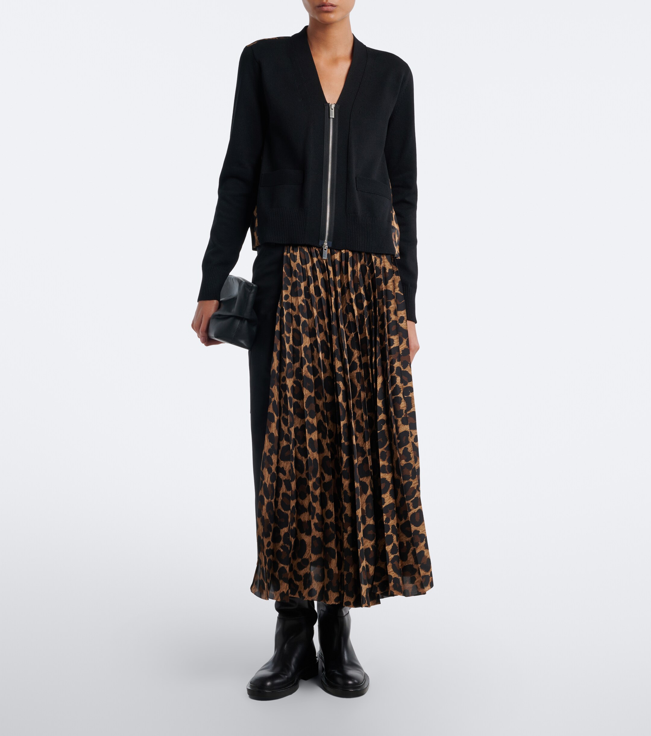 Sacai Sacai Paneled leopard-print cotton-blend cardigan