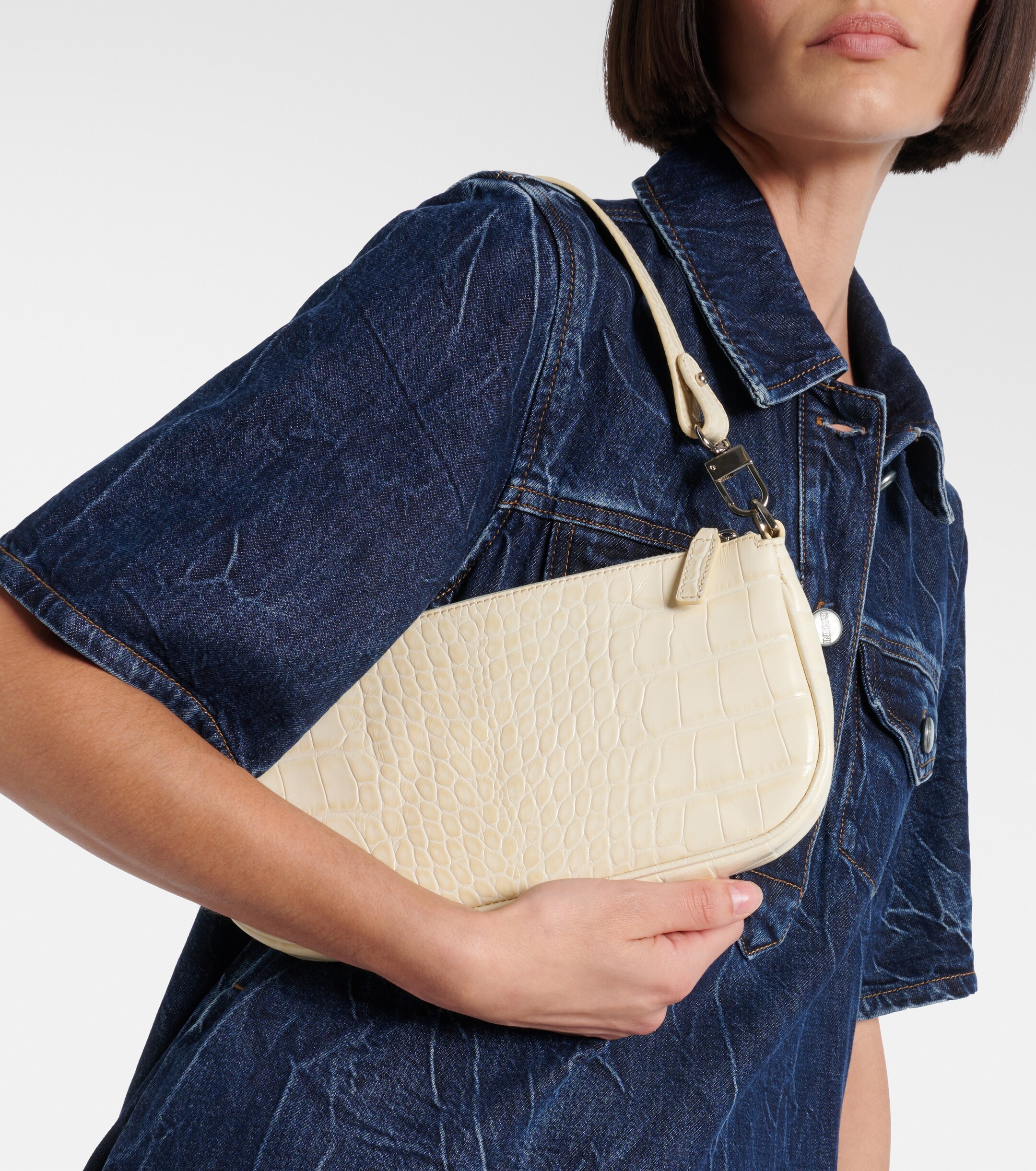 BY FAR Rachel croc-effect leather shoulder bag