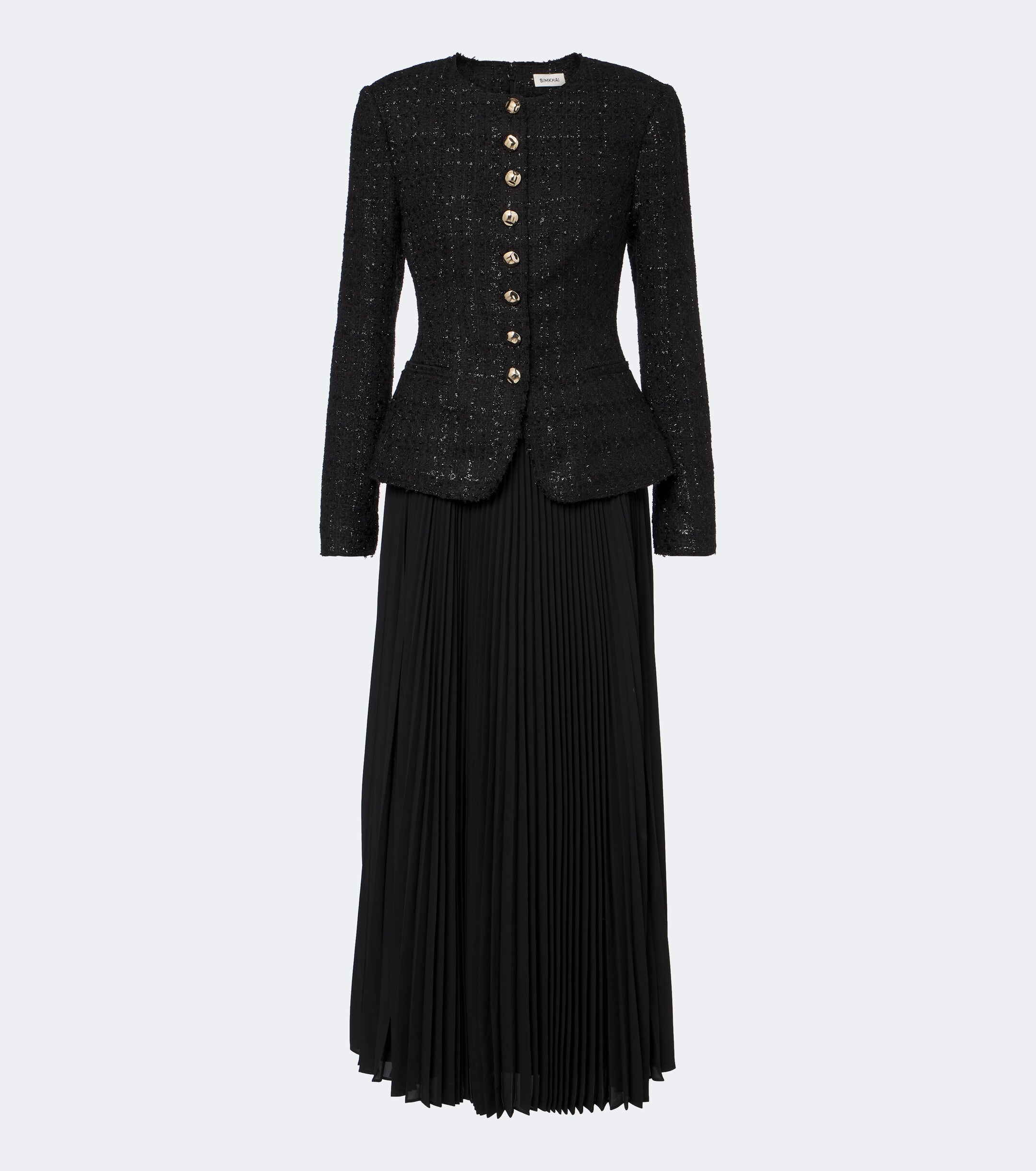 SIMKHAI Simkhai Claudina pleated tweed lamé blazer dress