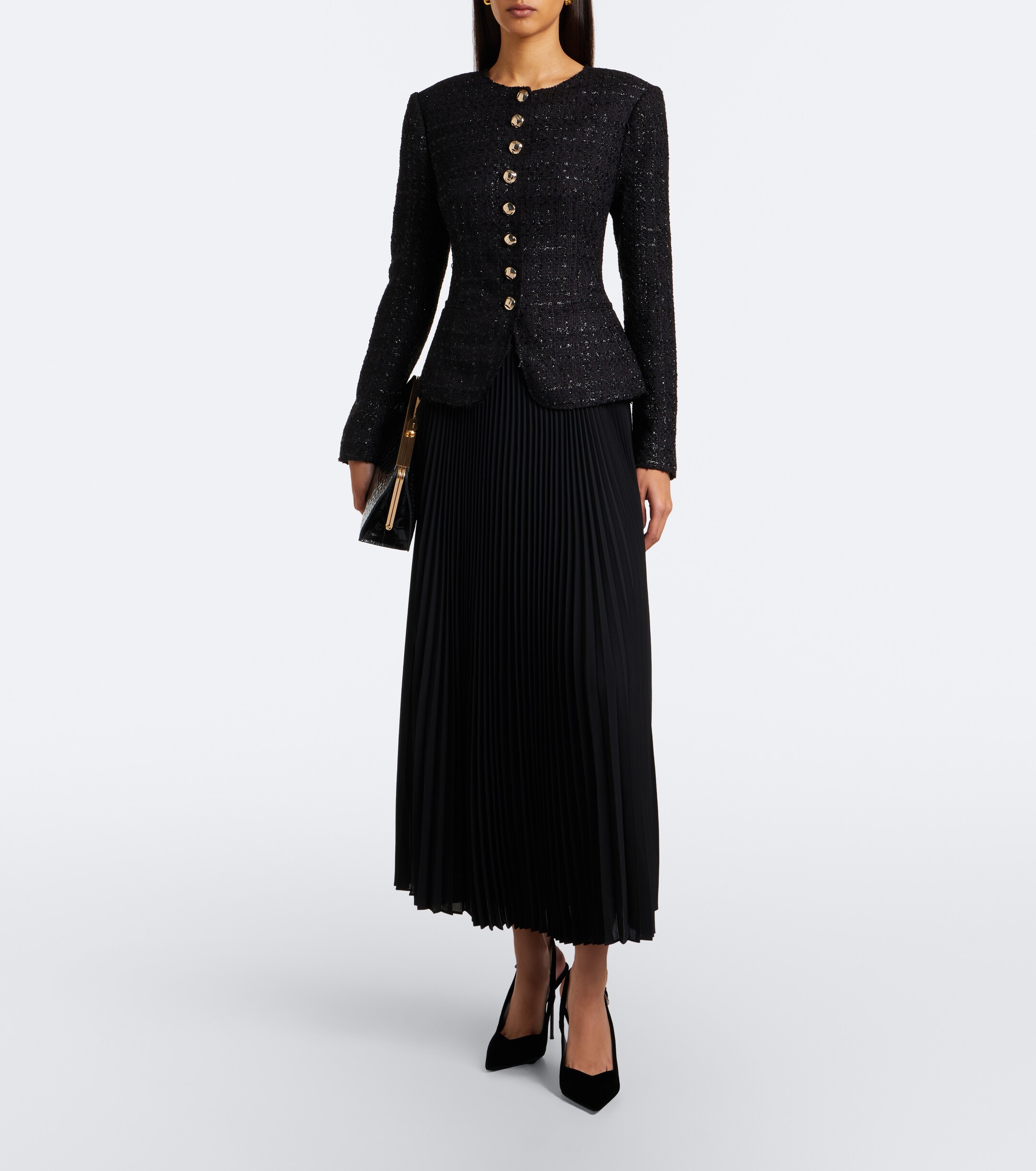 SIMKHAI Simkhai Claudina pleated tweed lamé blazer dress