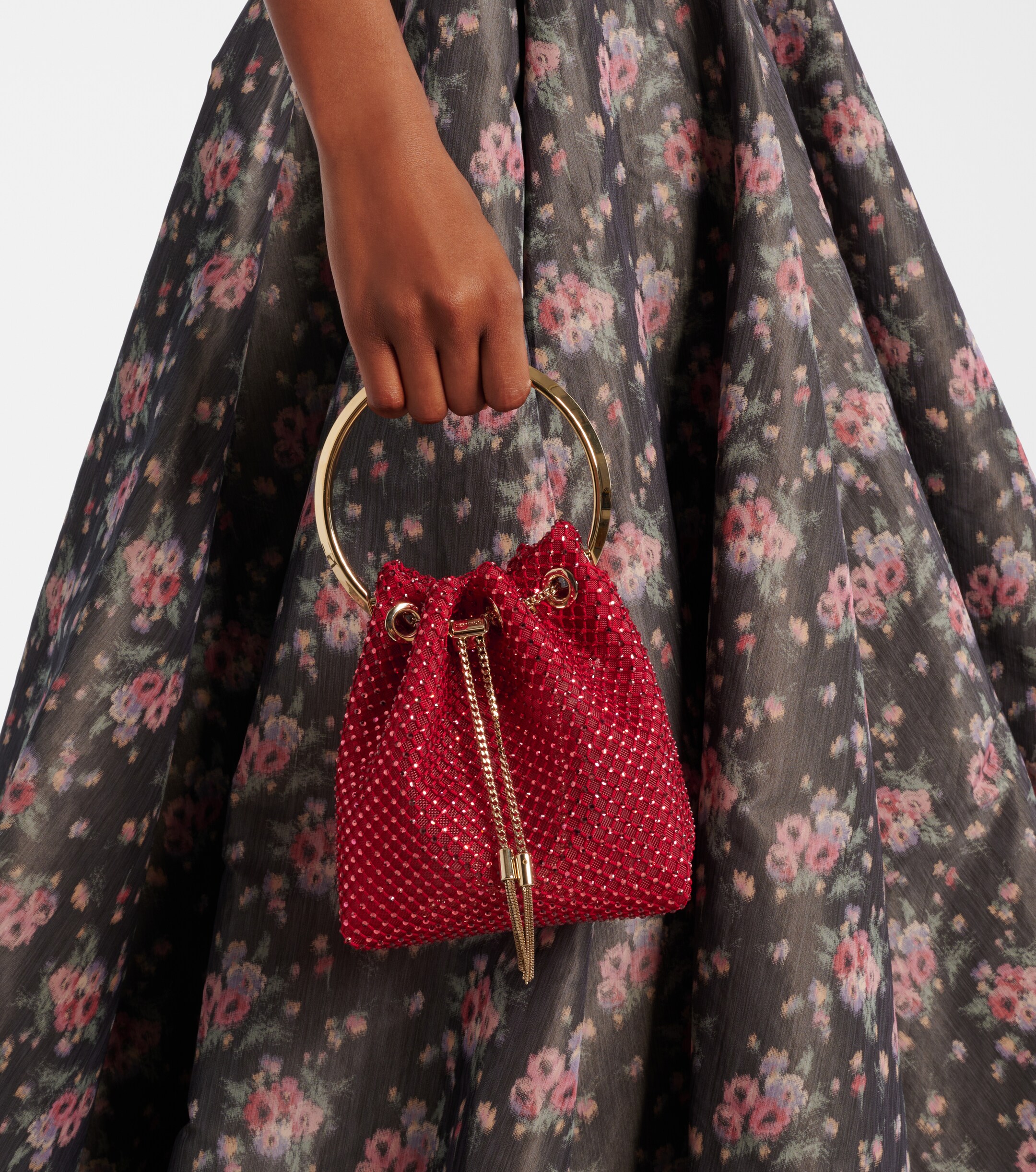 JIMMY CHOO Bon Bon embellished satin bucket bag