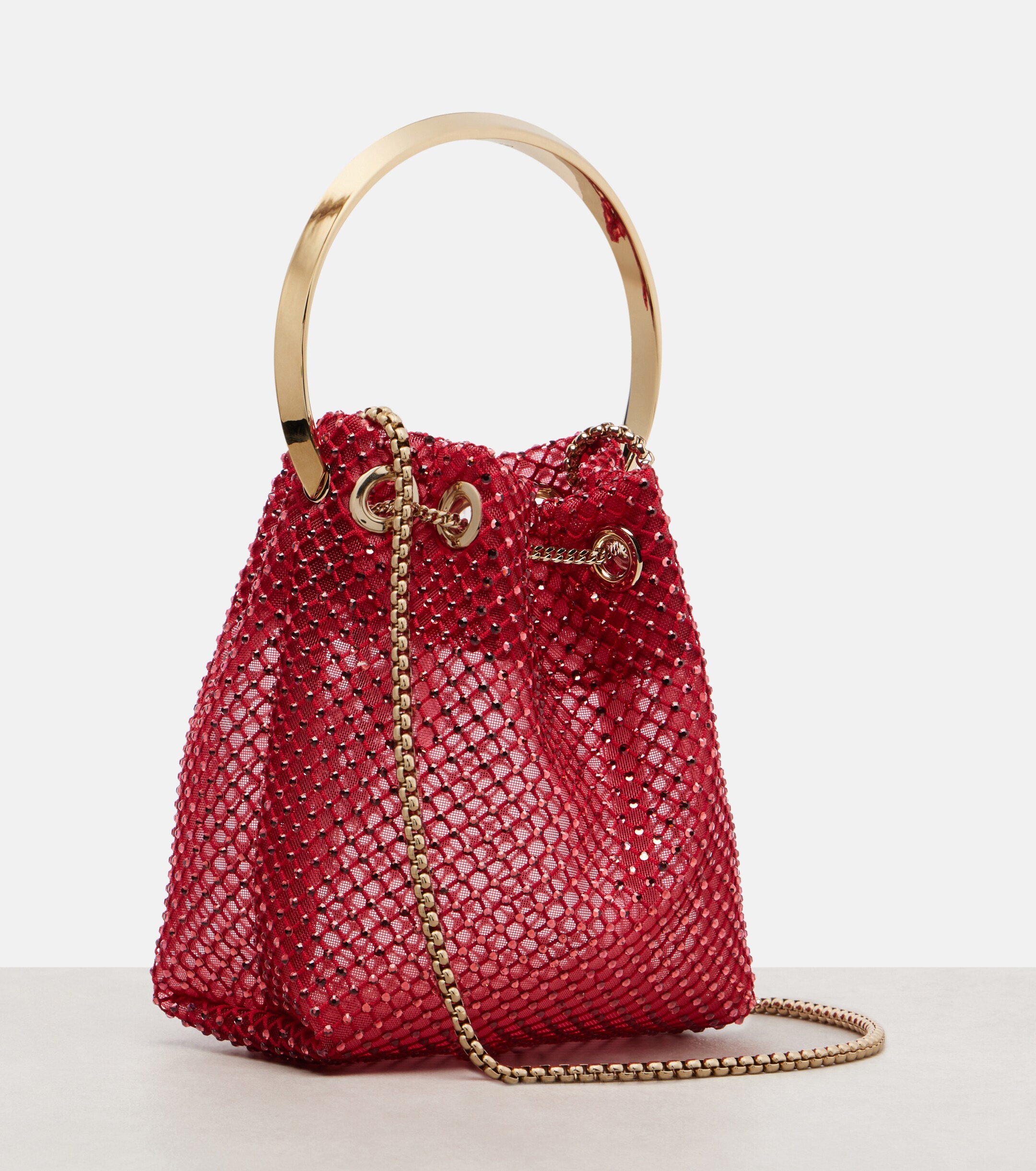 JIMMY CHOO Bon Bon embellished satin bucket bag