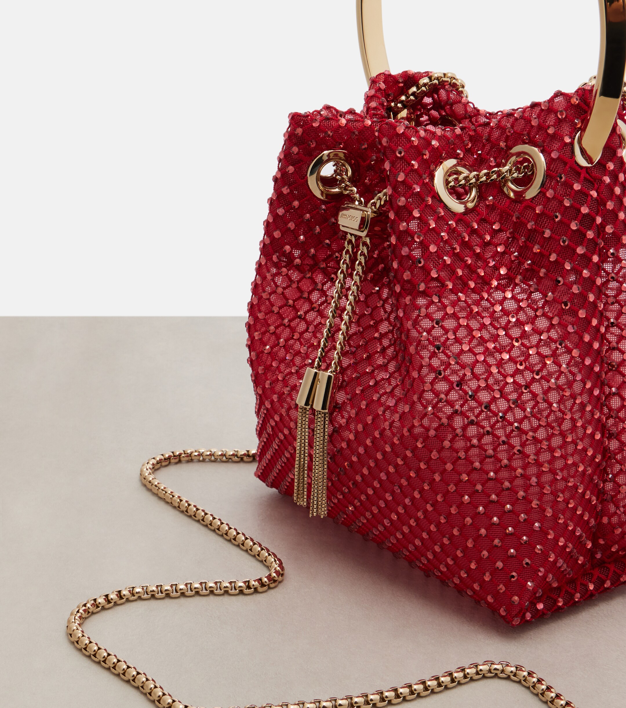 JIMMY CHOO Bon Bon embellished satin bucket bag