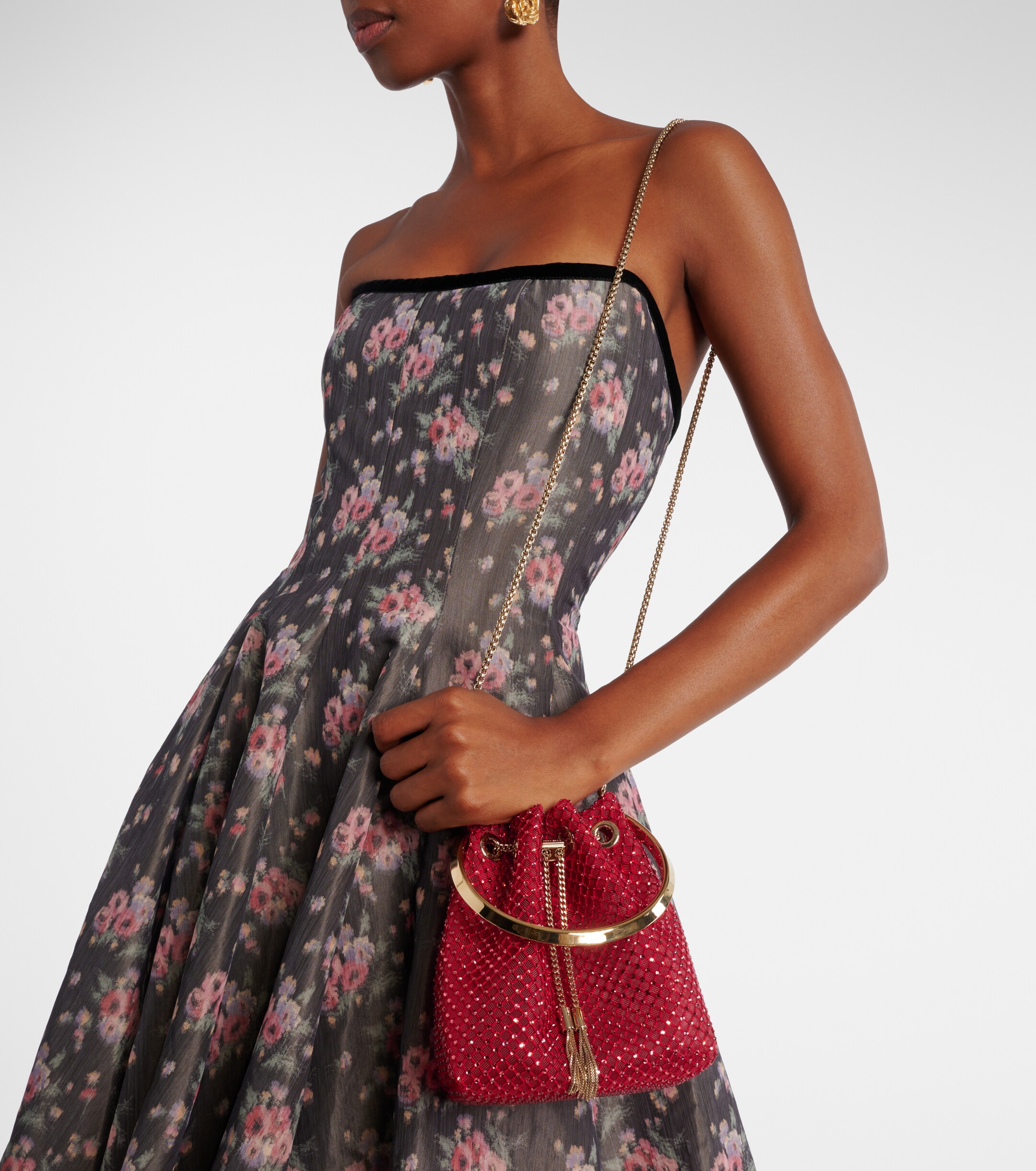 JIMMY CHOO Bon Bon embellished satin bucket bag