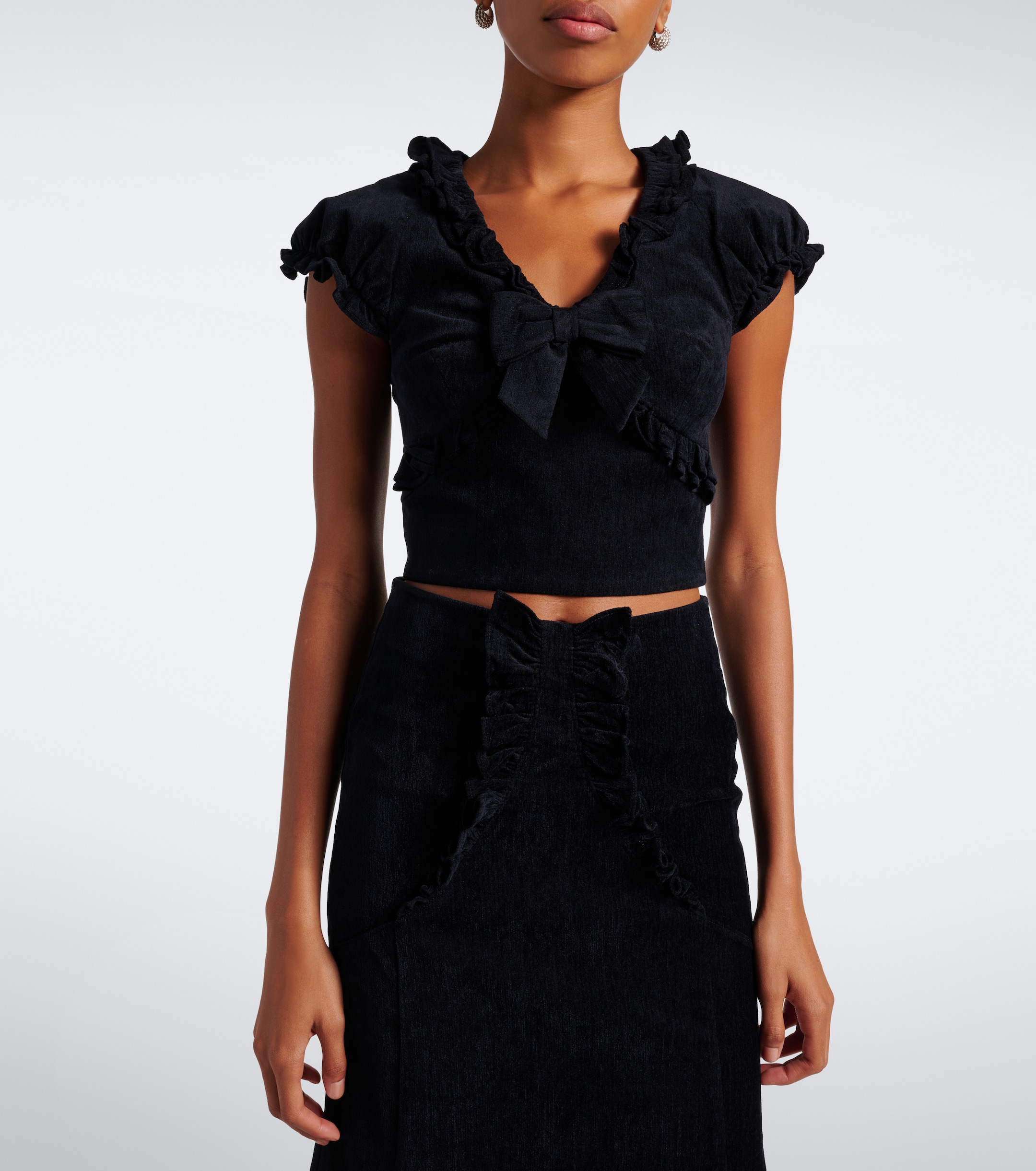 SHUSHU/TONG Shushu/Tong Embellished ruffled cotton-blend top