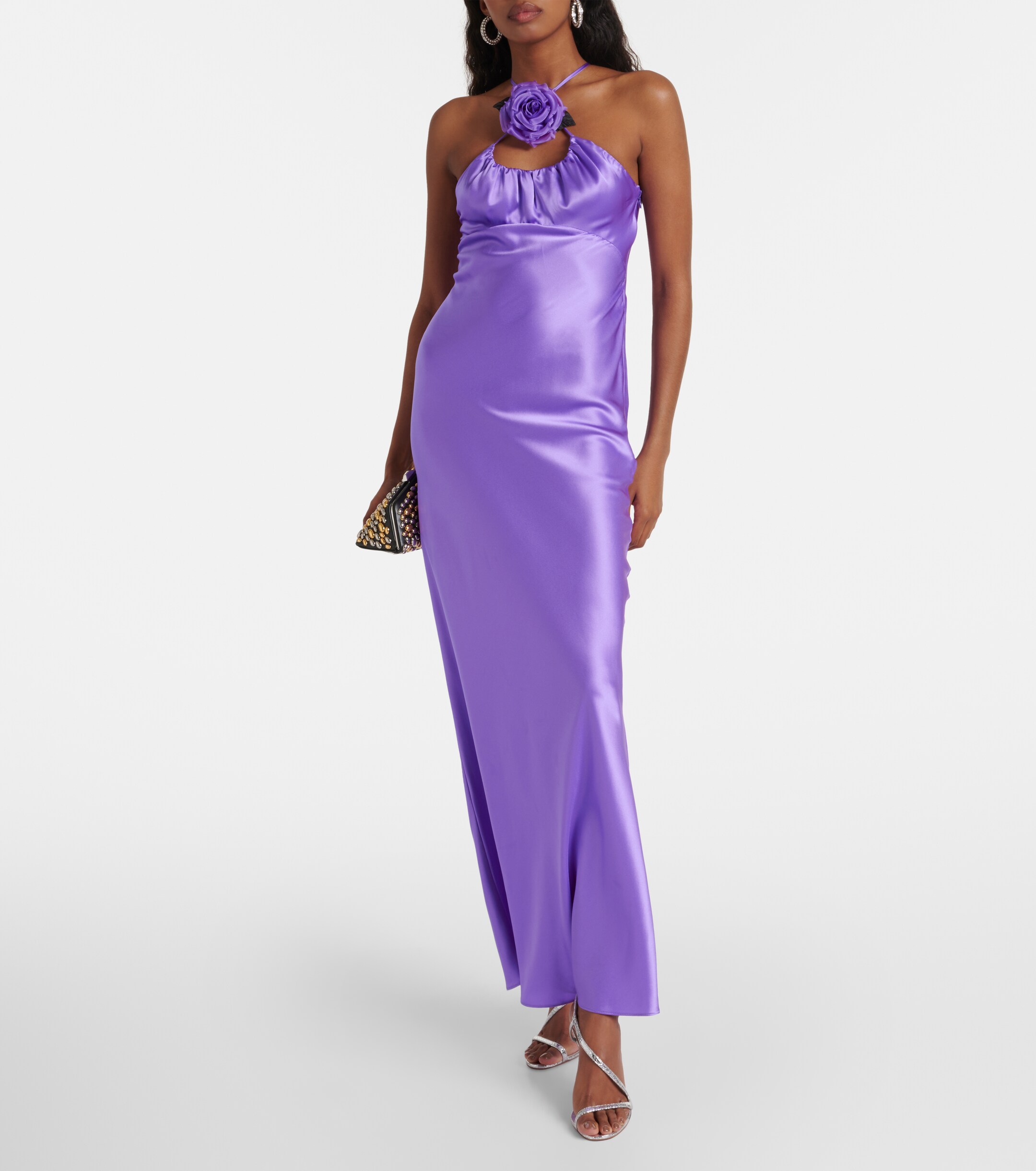 Rodarte Floral-appliqué silk charmeuse gown