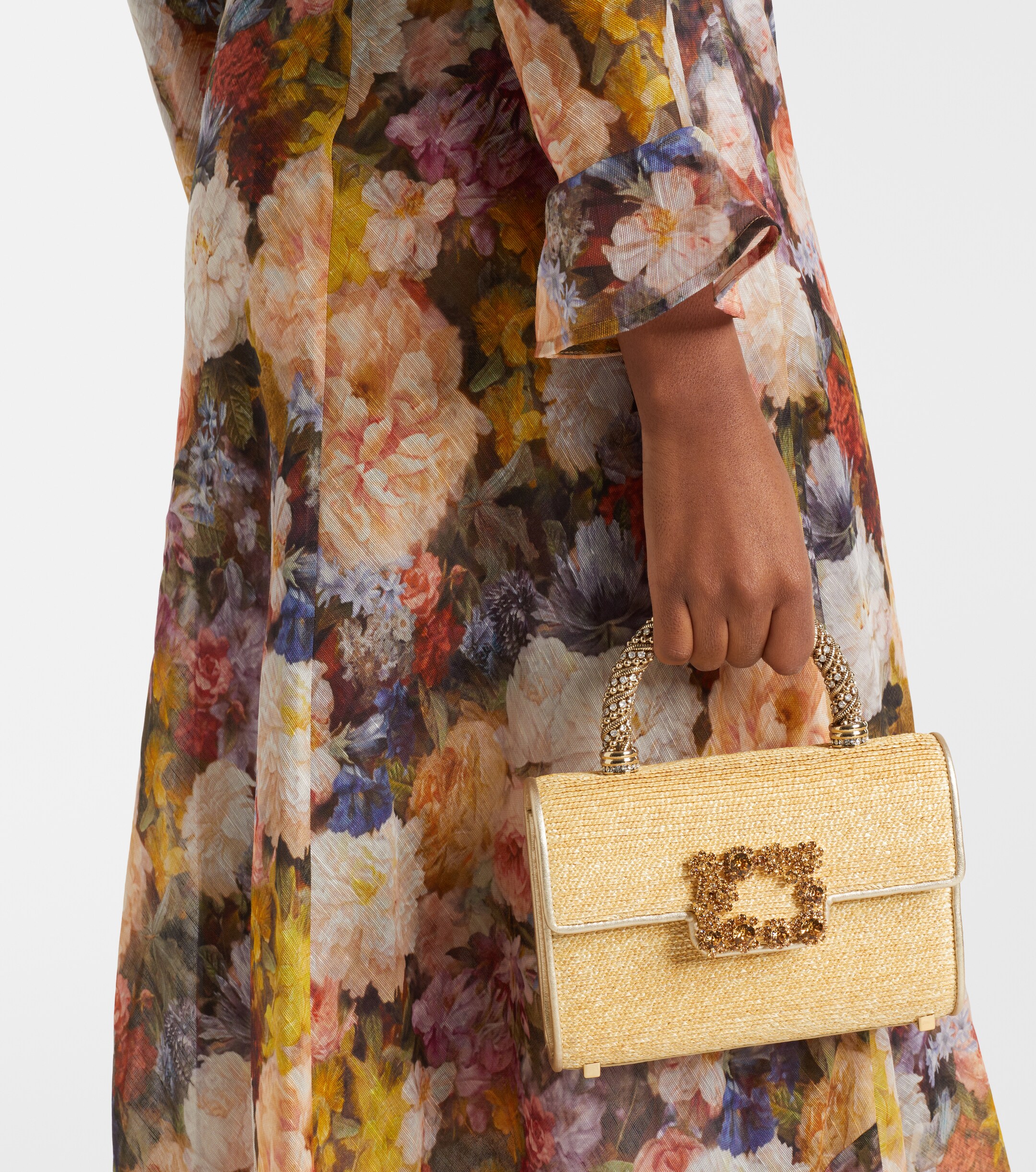 ROGER VIVIER Jewel Efflorescence Mini straw tote bag