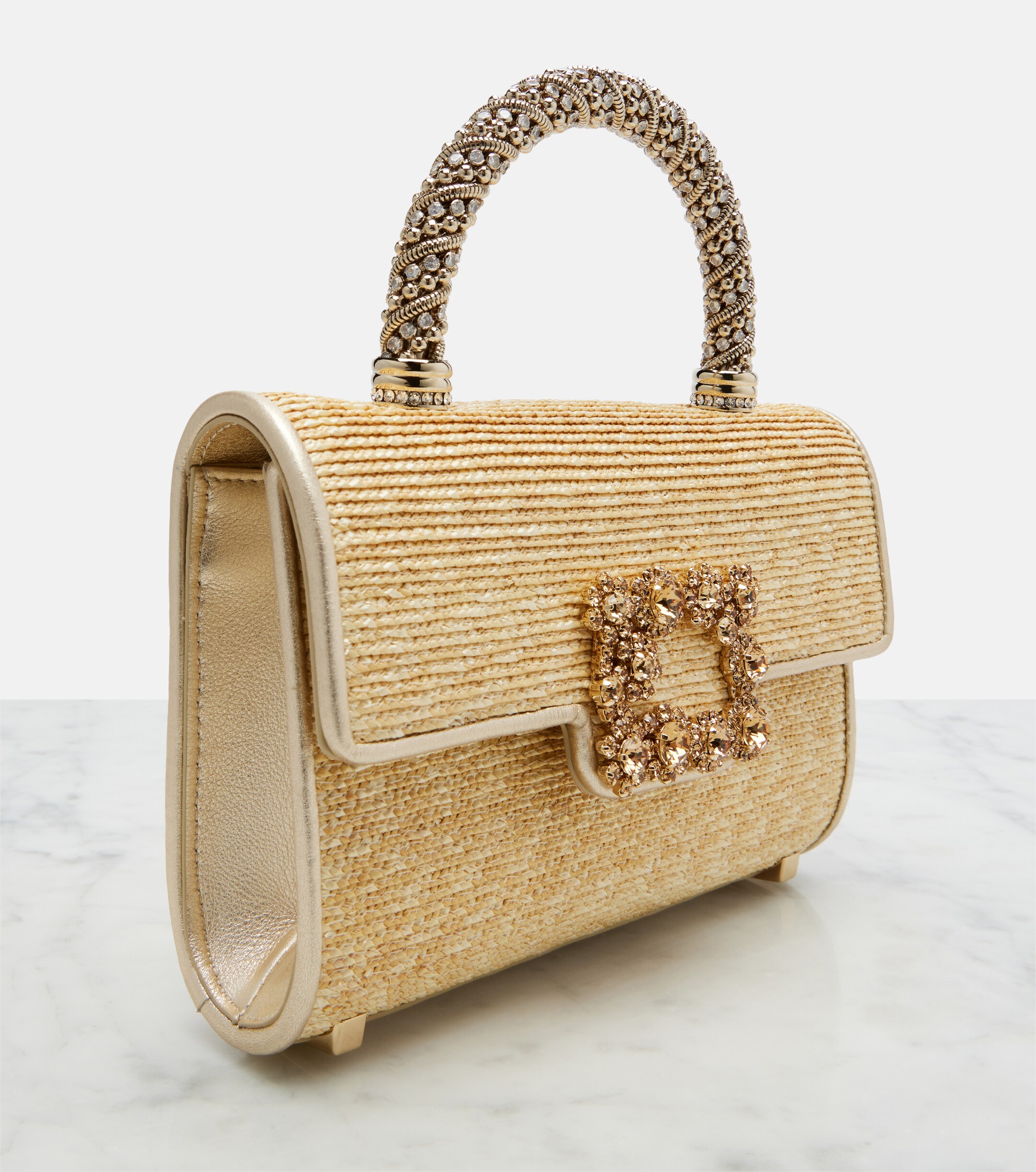 ROGER VIVIER Jewel Efflorescence Mini straw tote bag