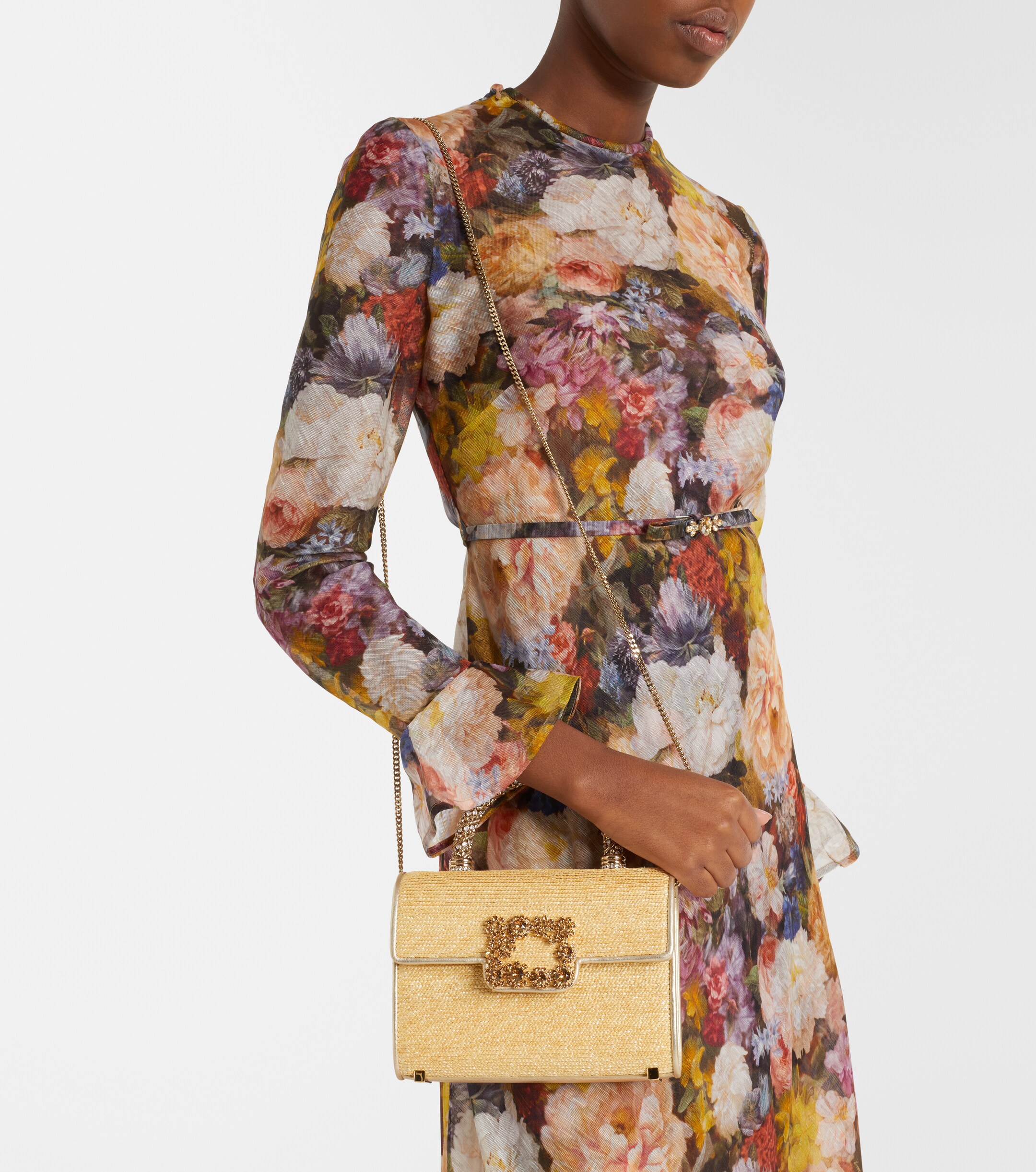 ROGER VIVIER Jewel Efflorescence Mini straw tote bag