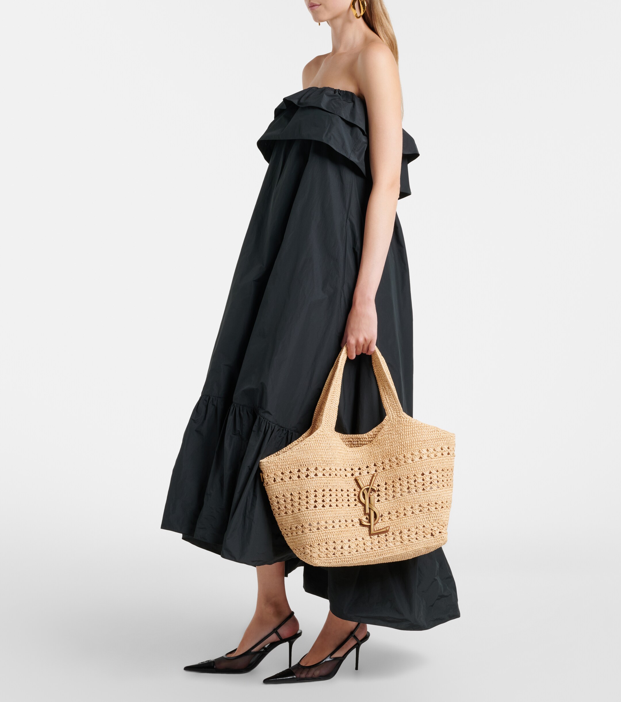 Saint Laurent Icare Medium crochet raffia tote bag