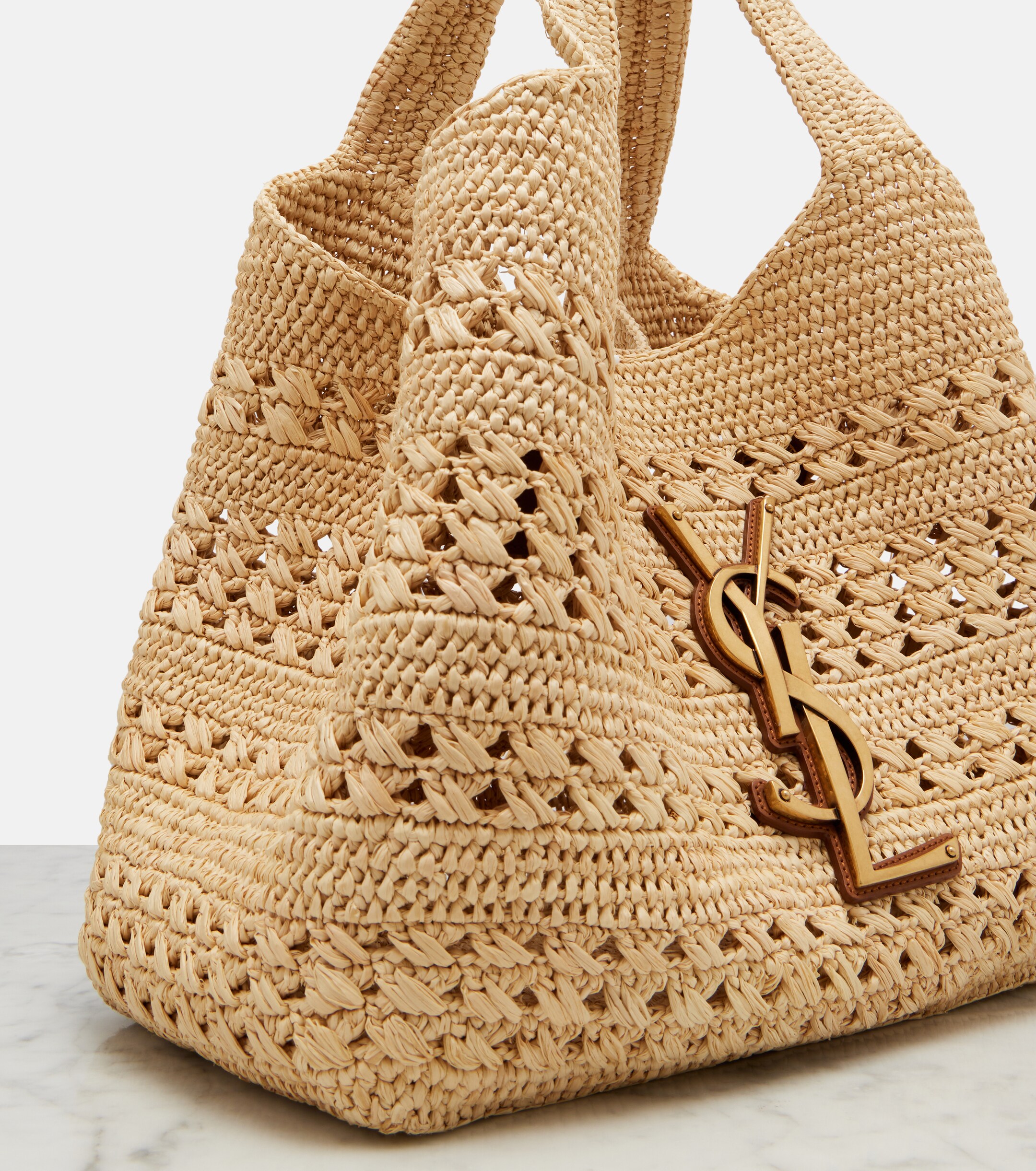 Saint Laurent Icare Medium crochet raffia tote bag