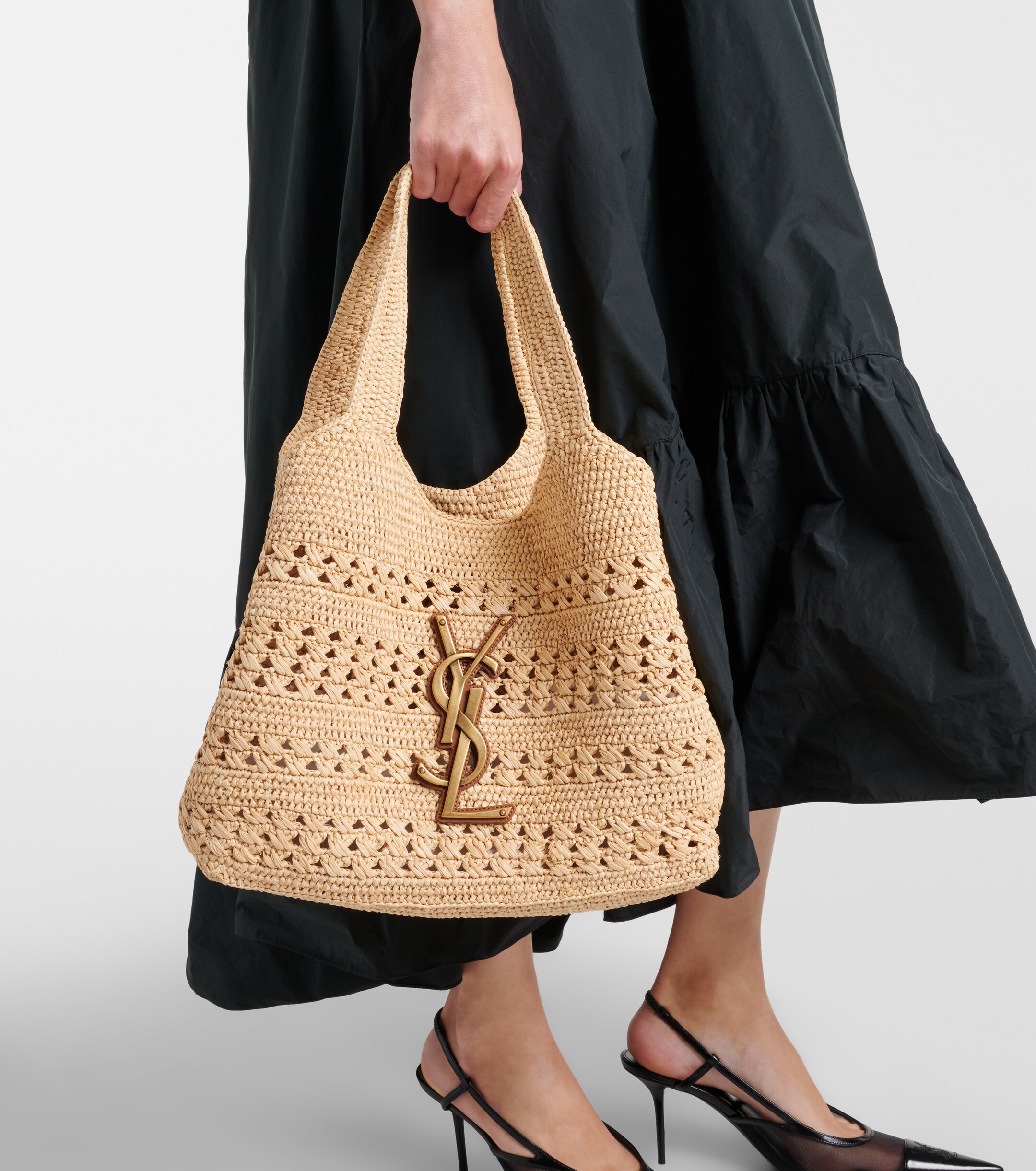 Saint Laurent Icare Medium crochet raffia tote bag