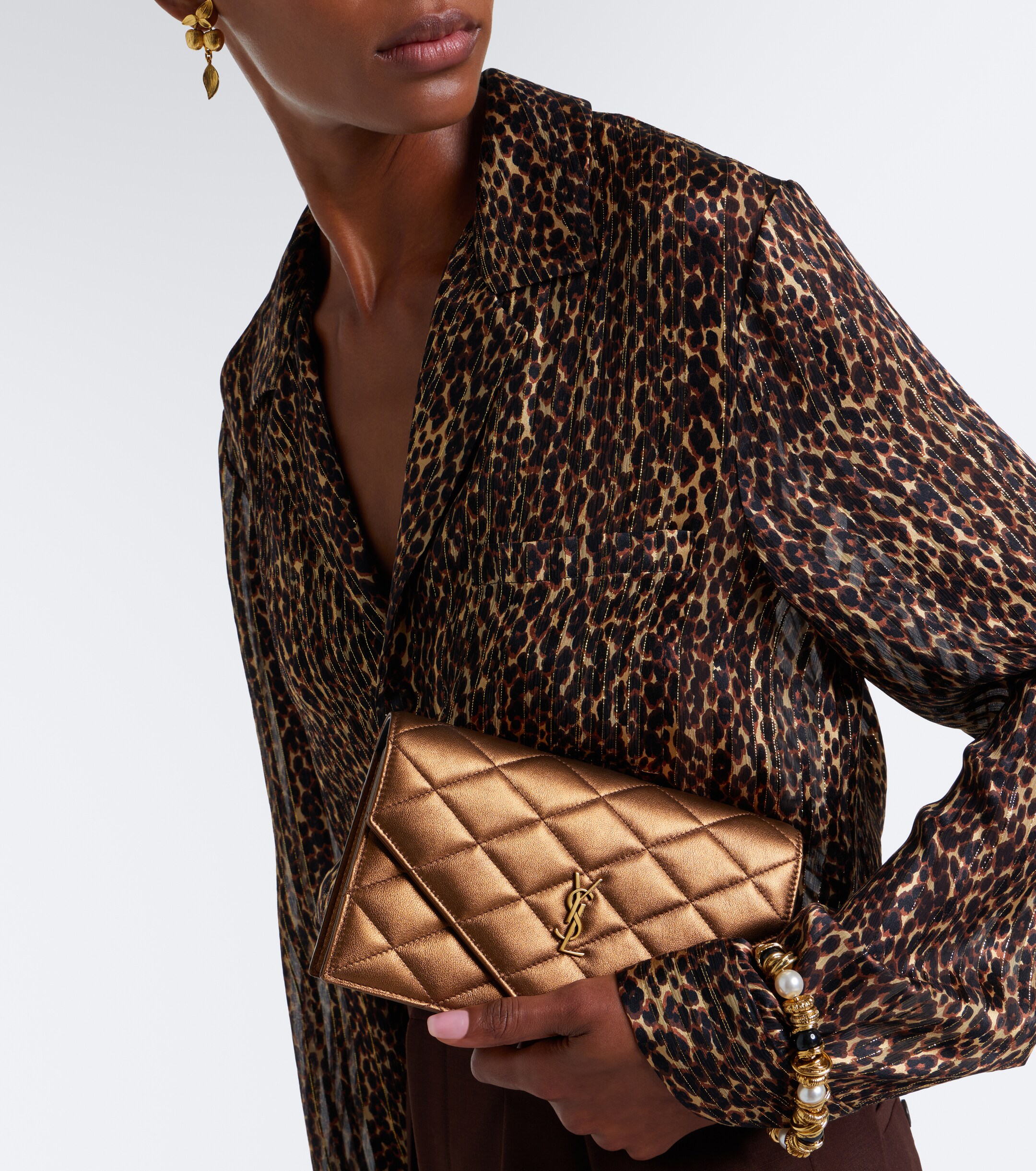 Saint Laurent Paris metallic leather wallet on chain