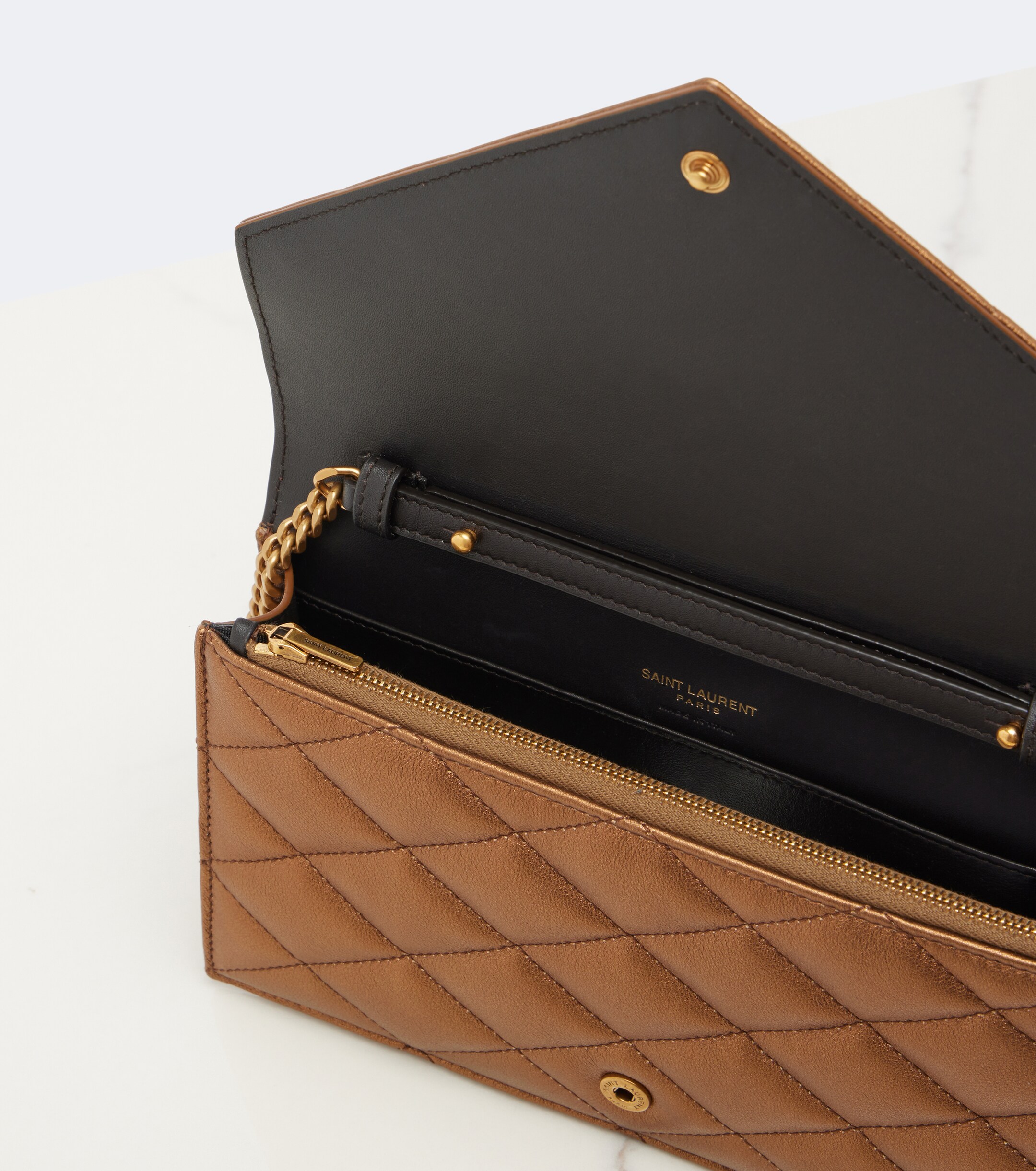 Saint Laurent Paris metallic leather wallet on chain