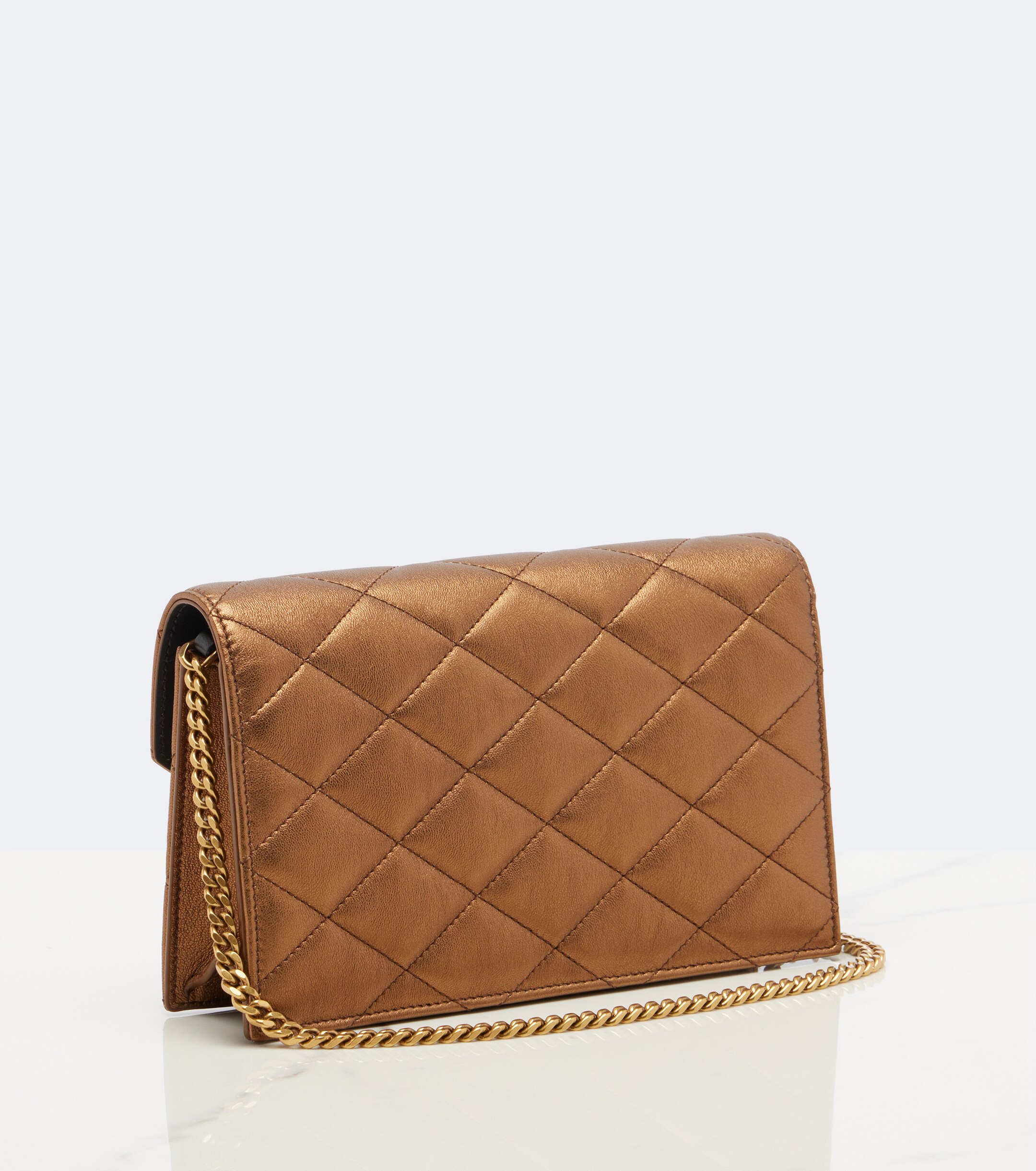 Saint Laurent Paris metallic leather wallet on chain