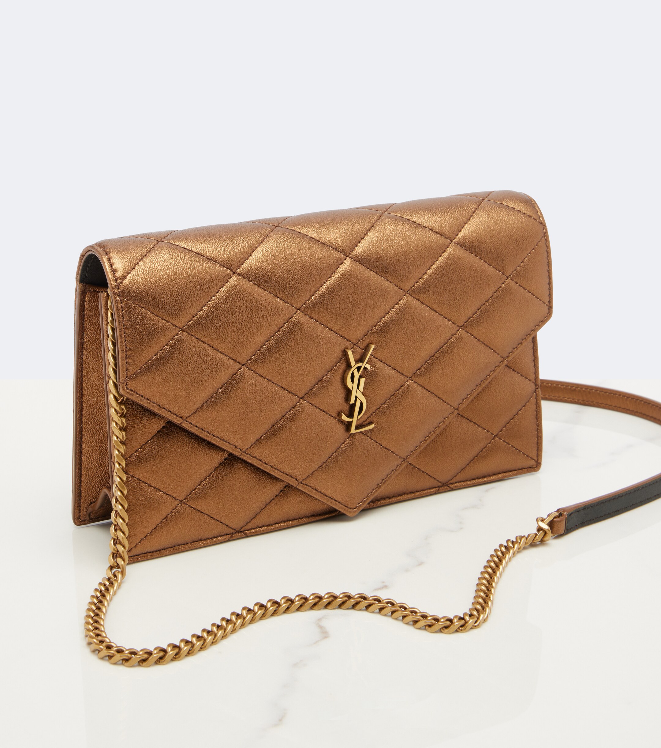Saint Laurent Paris metallic leather wallet on chain
