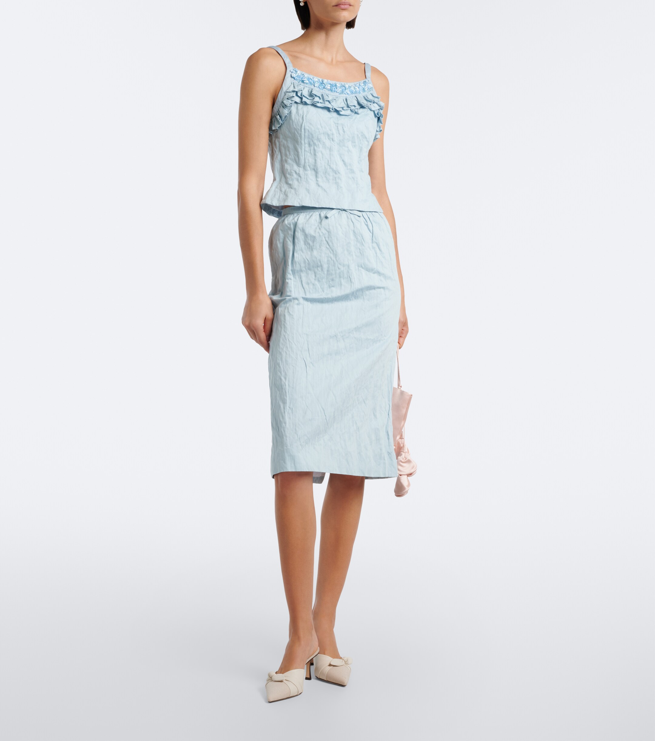 SHUSHU/TONG Shushu/Tong Bow-detail cotton-blend midi skirt