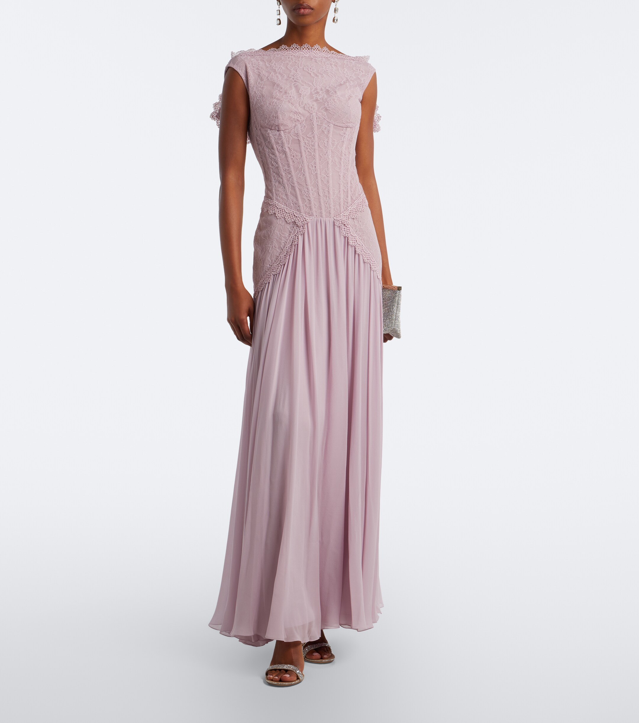 GEORGES HOBEIKA Georges Hobeika Silk-blend georgette and lace corset gown