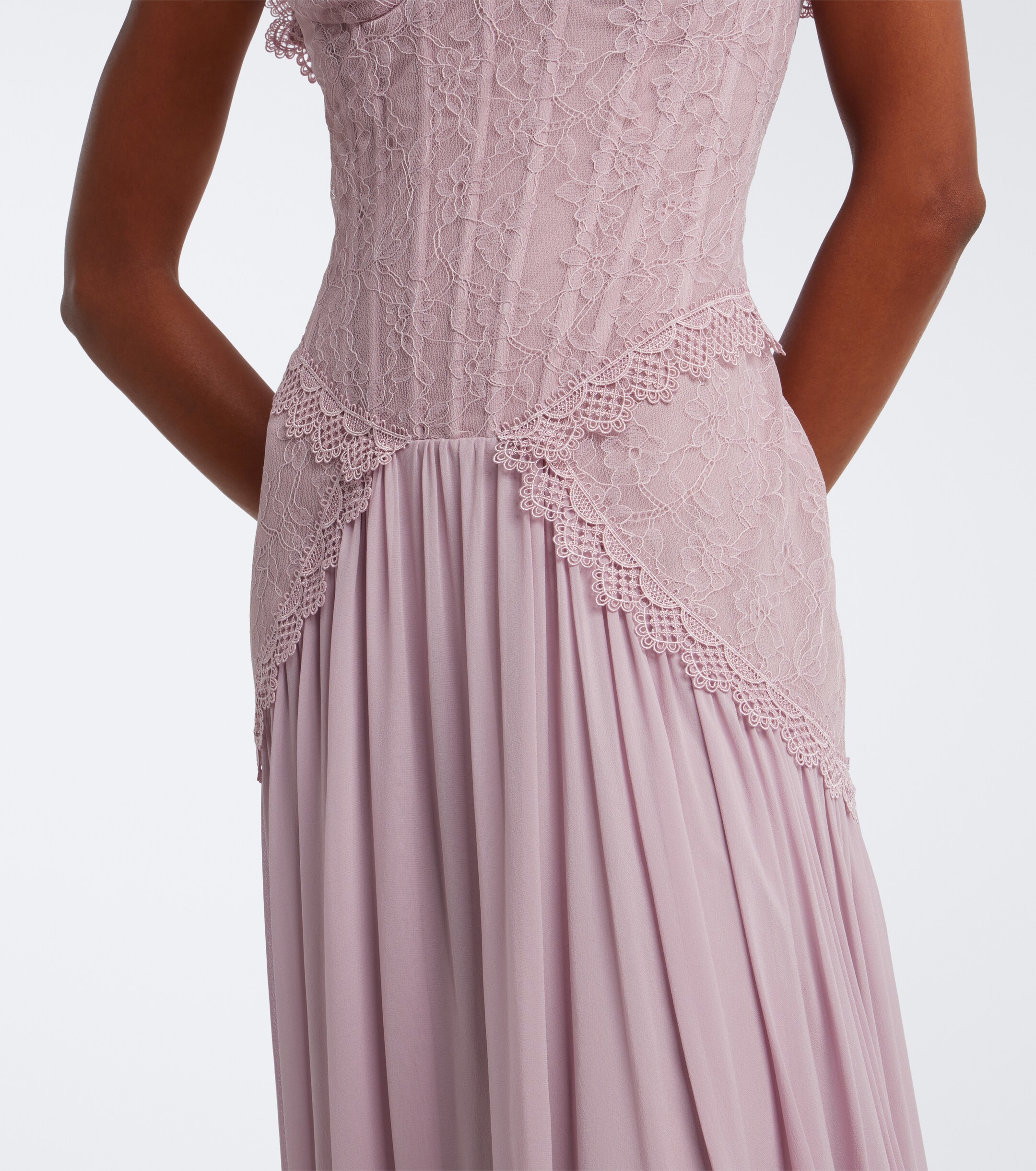 GEORGES HOBEIKA Georges Hobeika Silk-blend georgette and lace corset gown