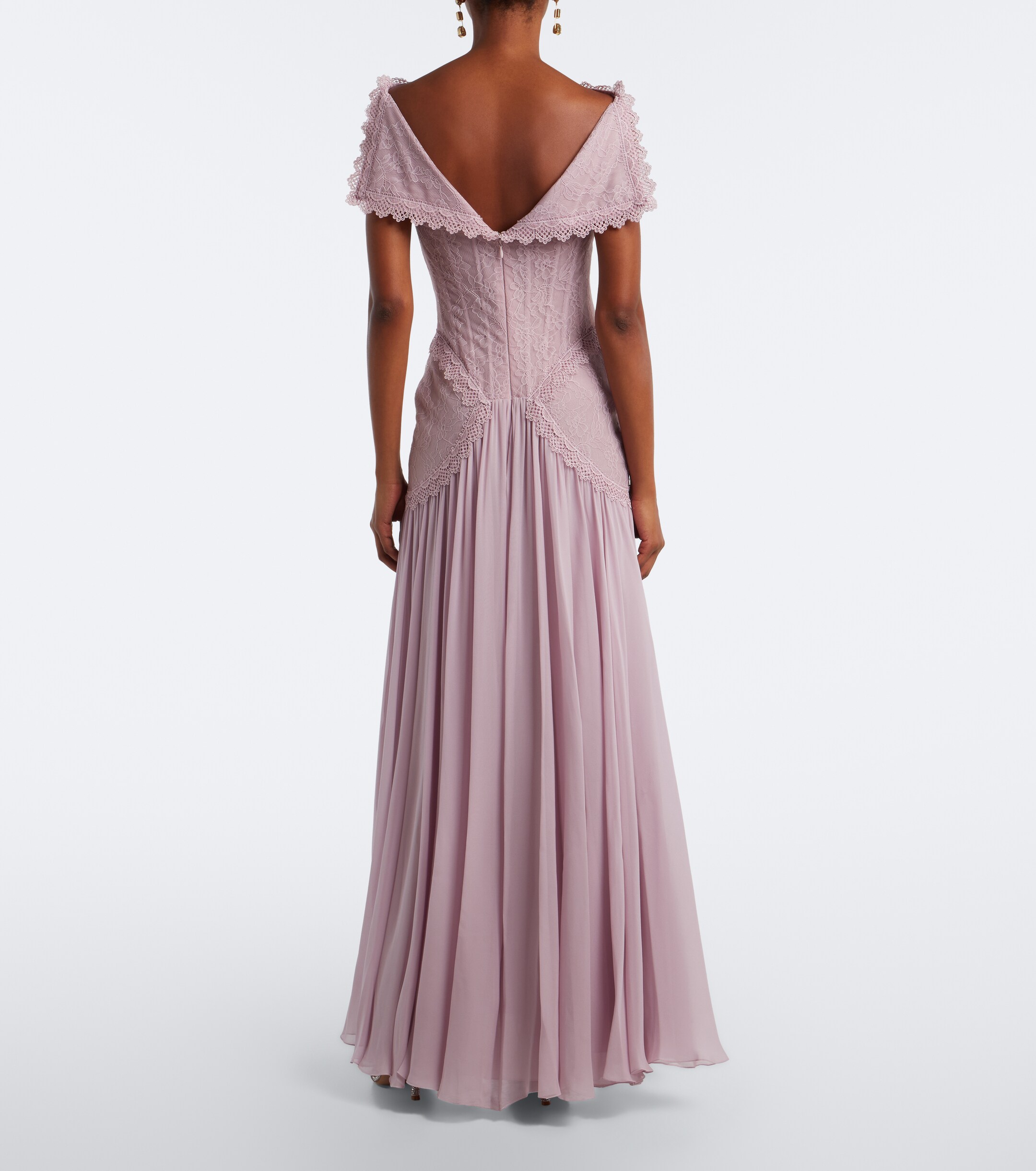 GEORGES HOBEIKA Georges Hobeika Silk-blend georgette and lace corset gown