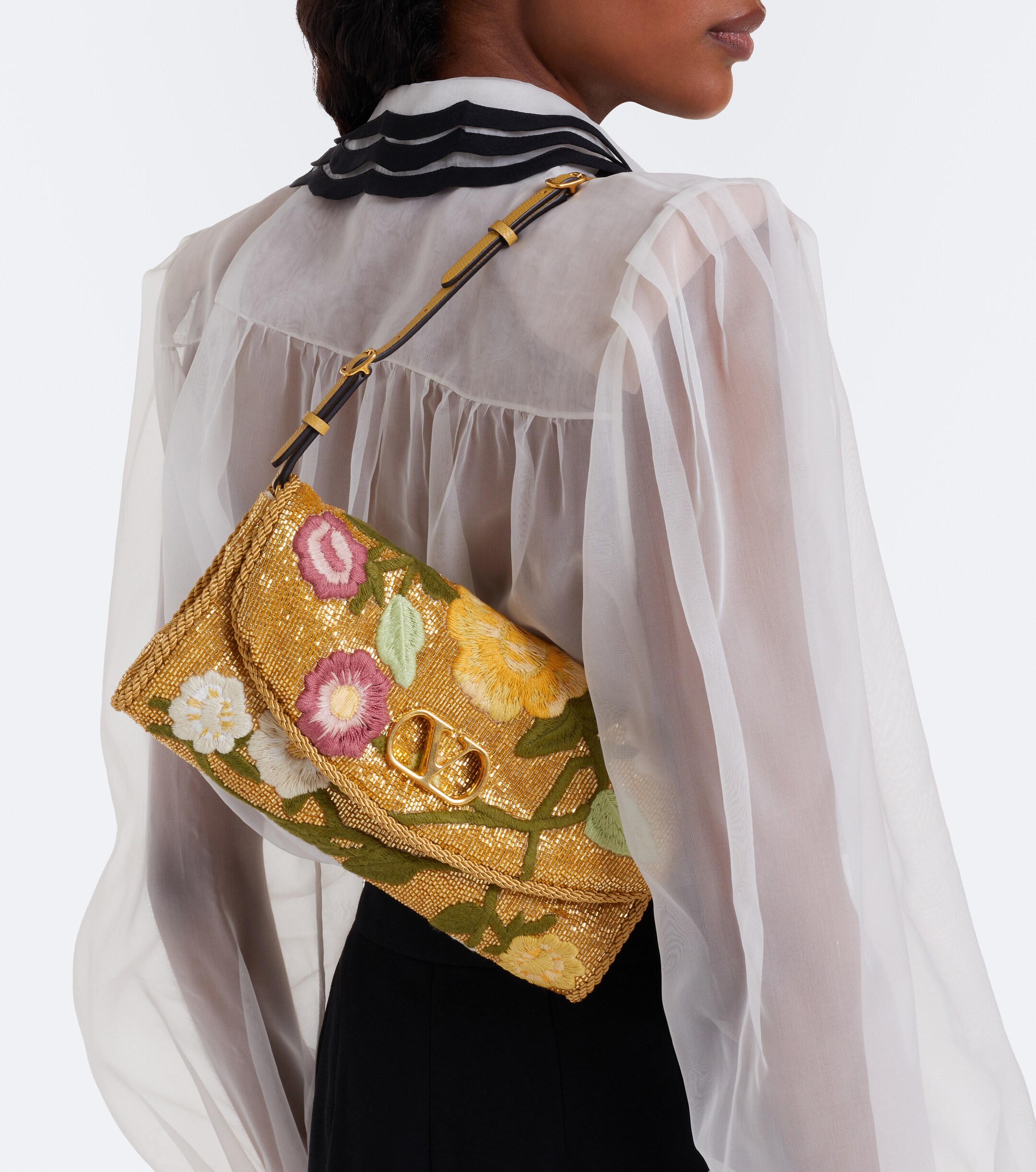 Valentino Garavani DeVain Small beaded floral shoulder bag thumbnail