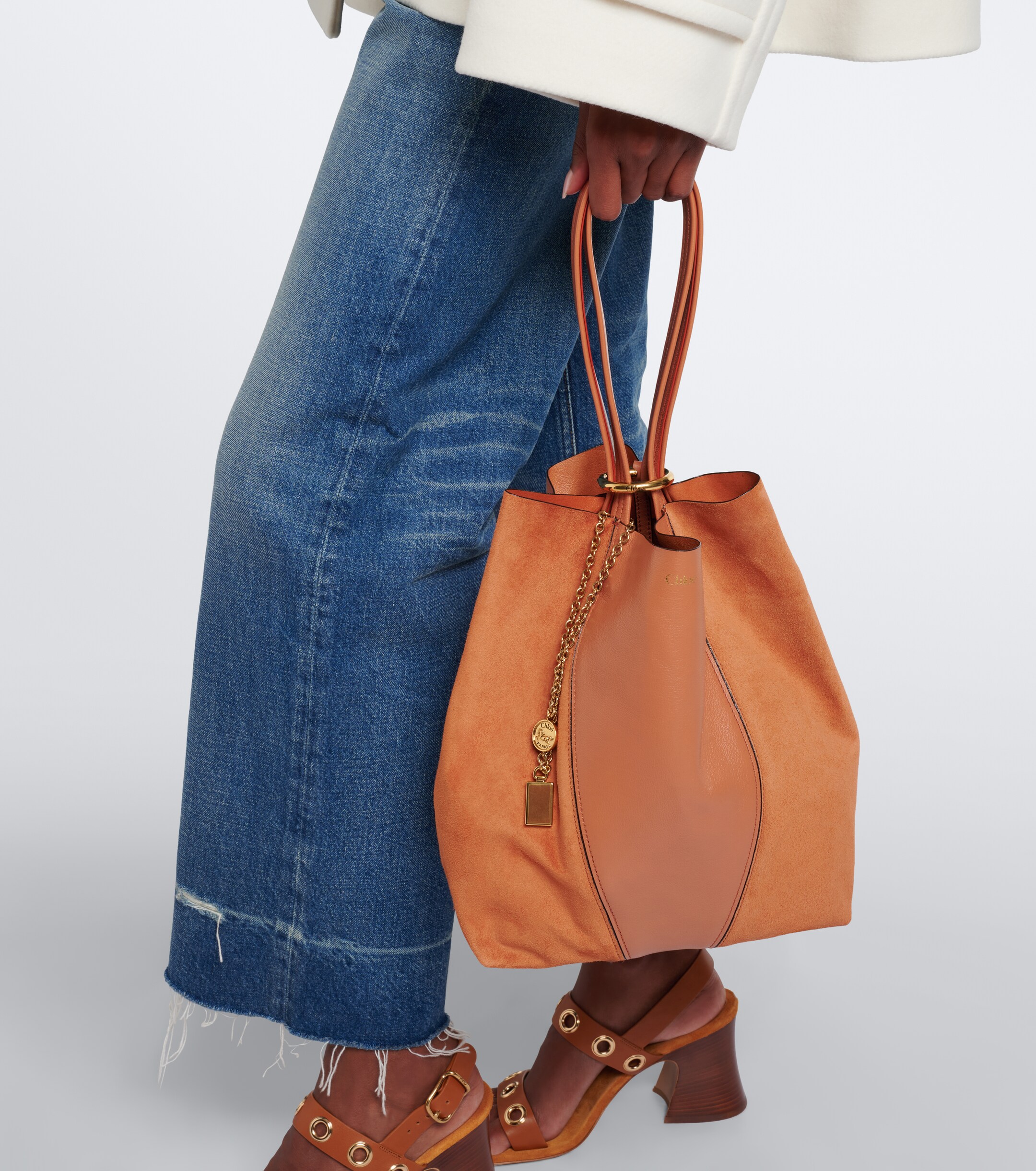 Chloé Chloé Spin Medium leather and suede tote bag