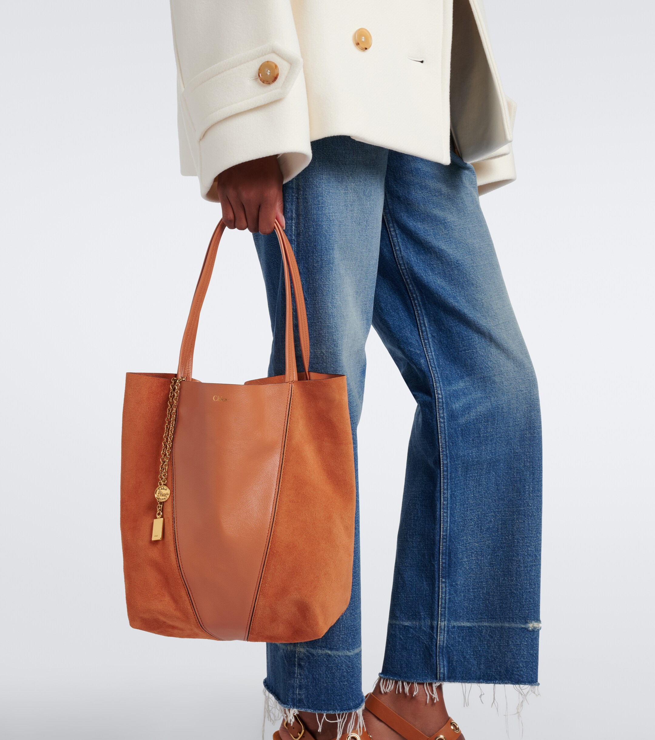 Chloé Chloé Spin Medium leather and suede tote bag