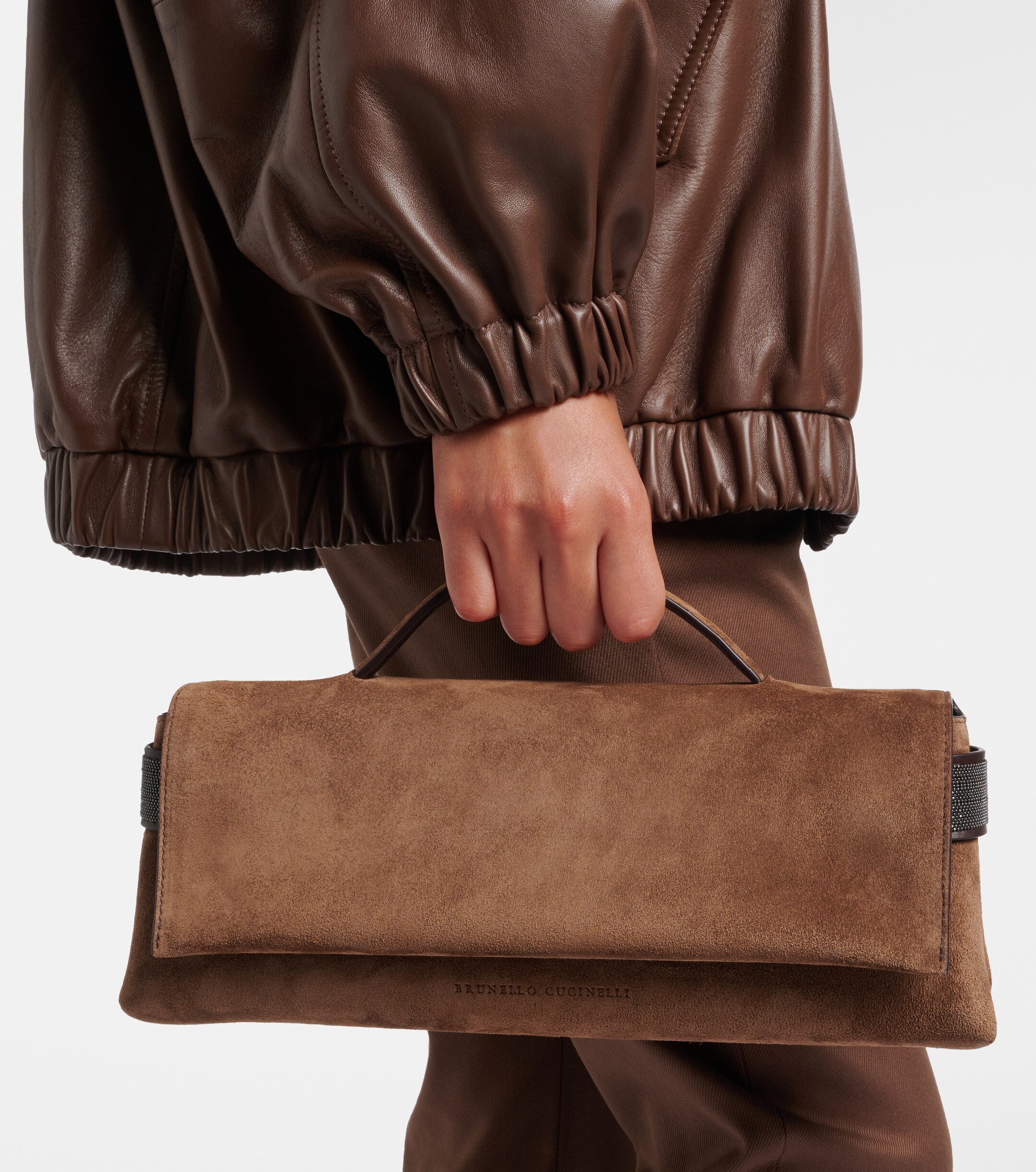 Brunello Cucinelli Essence Small suede top-handle bag