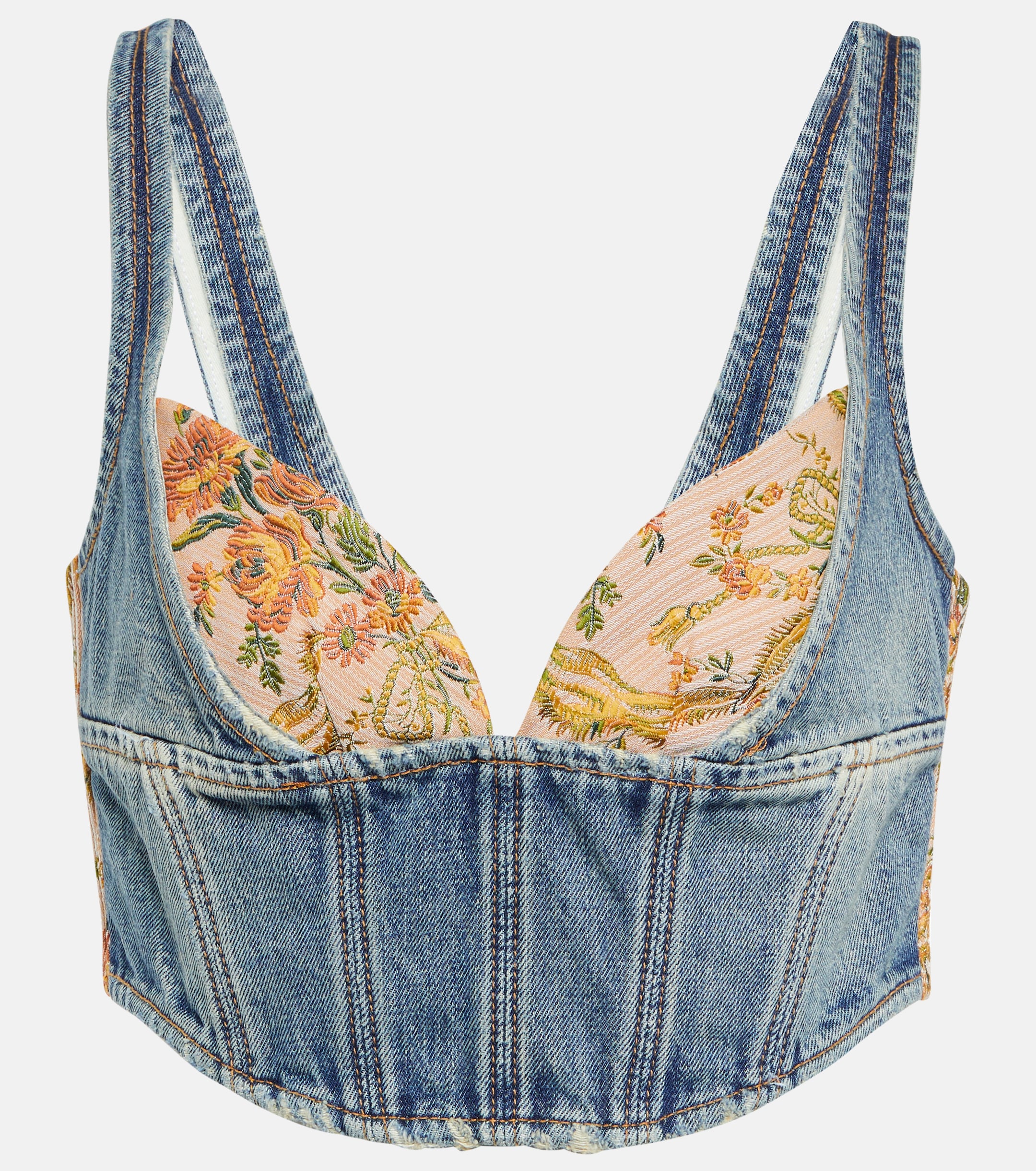 Alessandra Rich Alessandra Rich Floral cropped denim bustier top