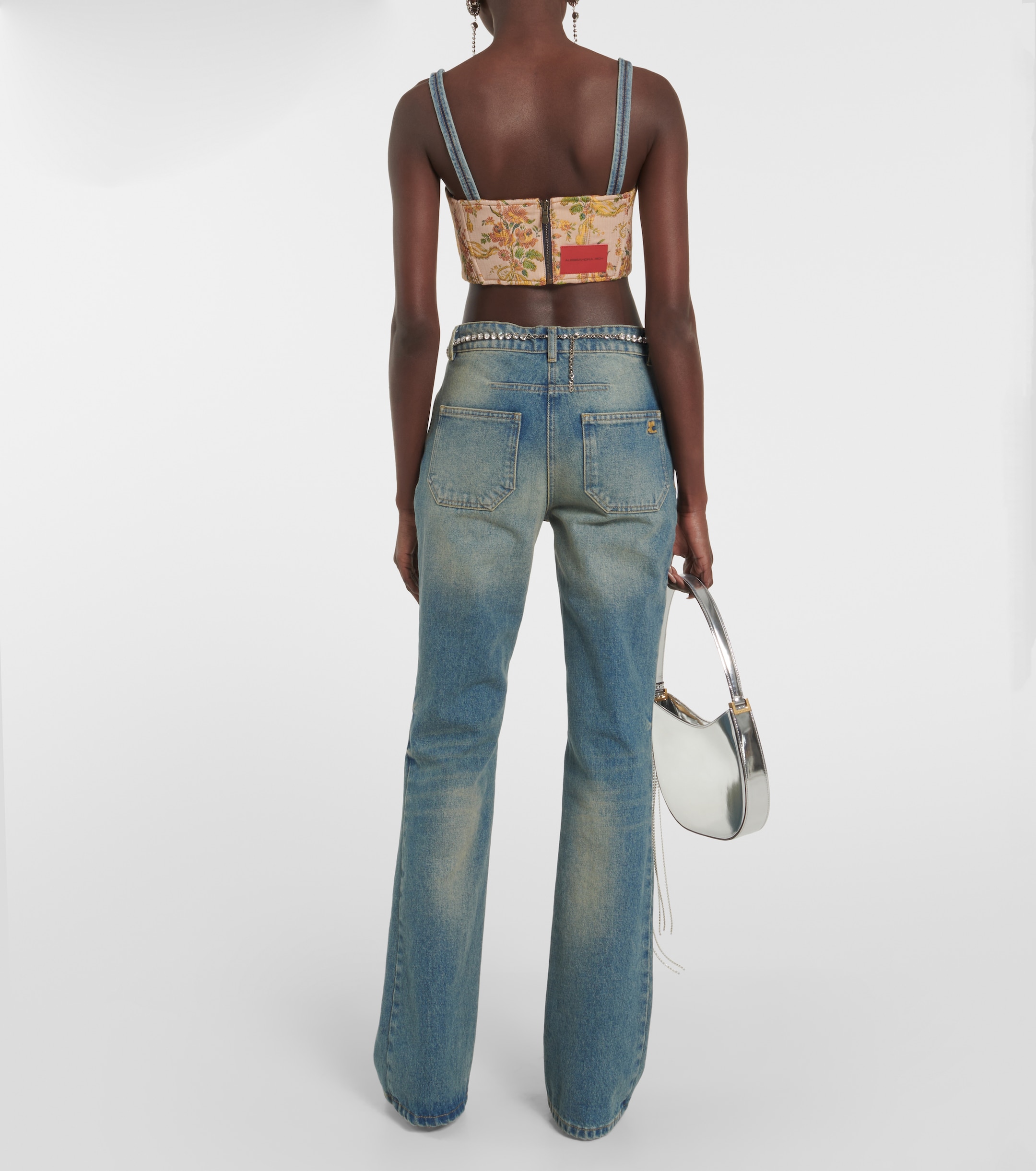 Alessandra Rich Alessandra Rich Floral cropped denim bustier top
