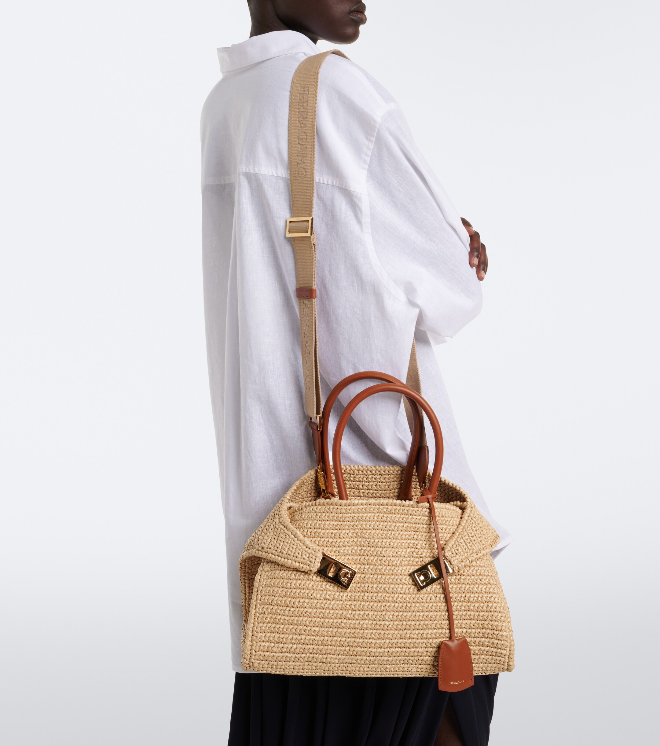 Ferragamo Hug Medium raffia shoulder bag