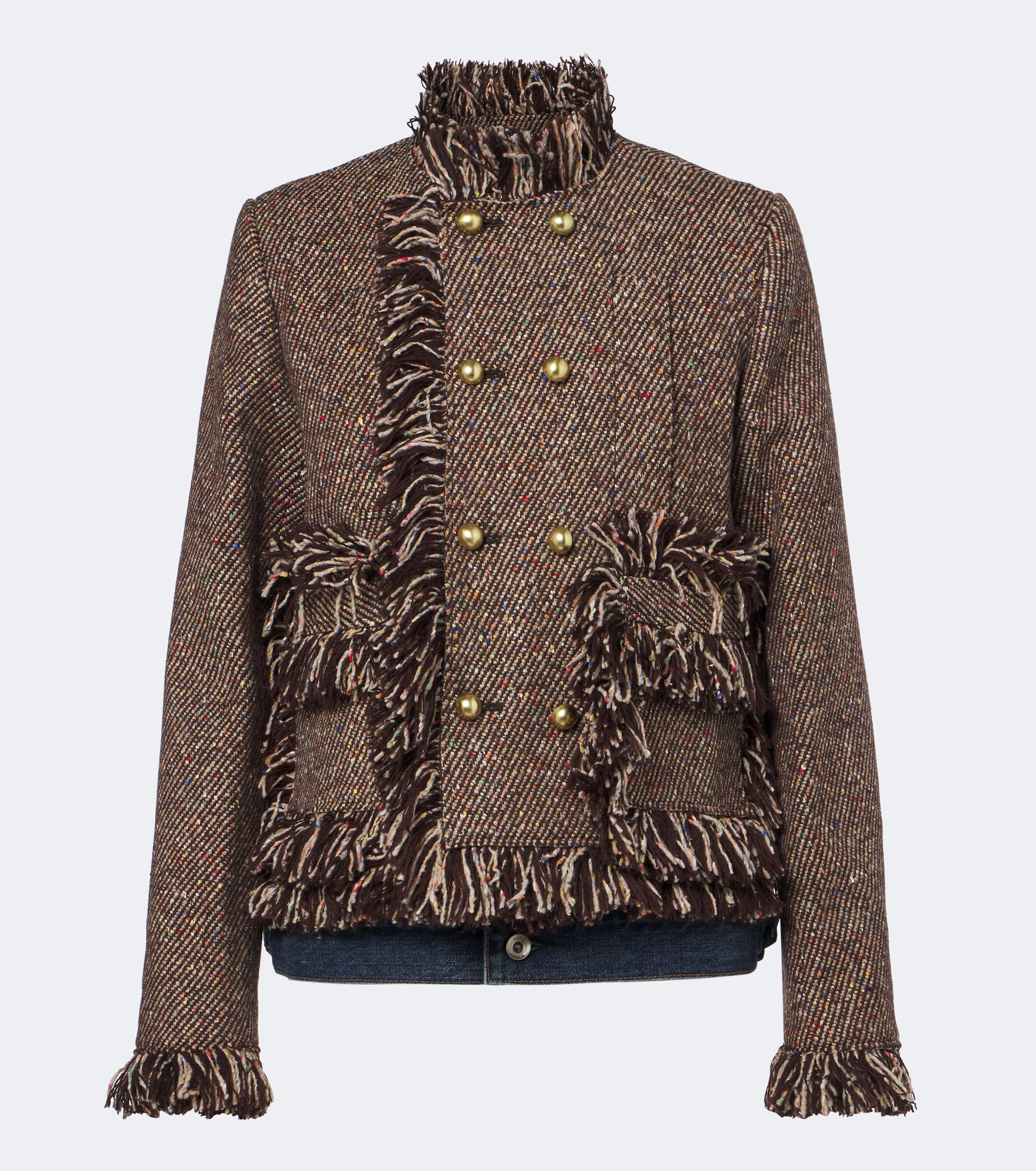 Sacai Sacai Fringed tweed and denim jacket