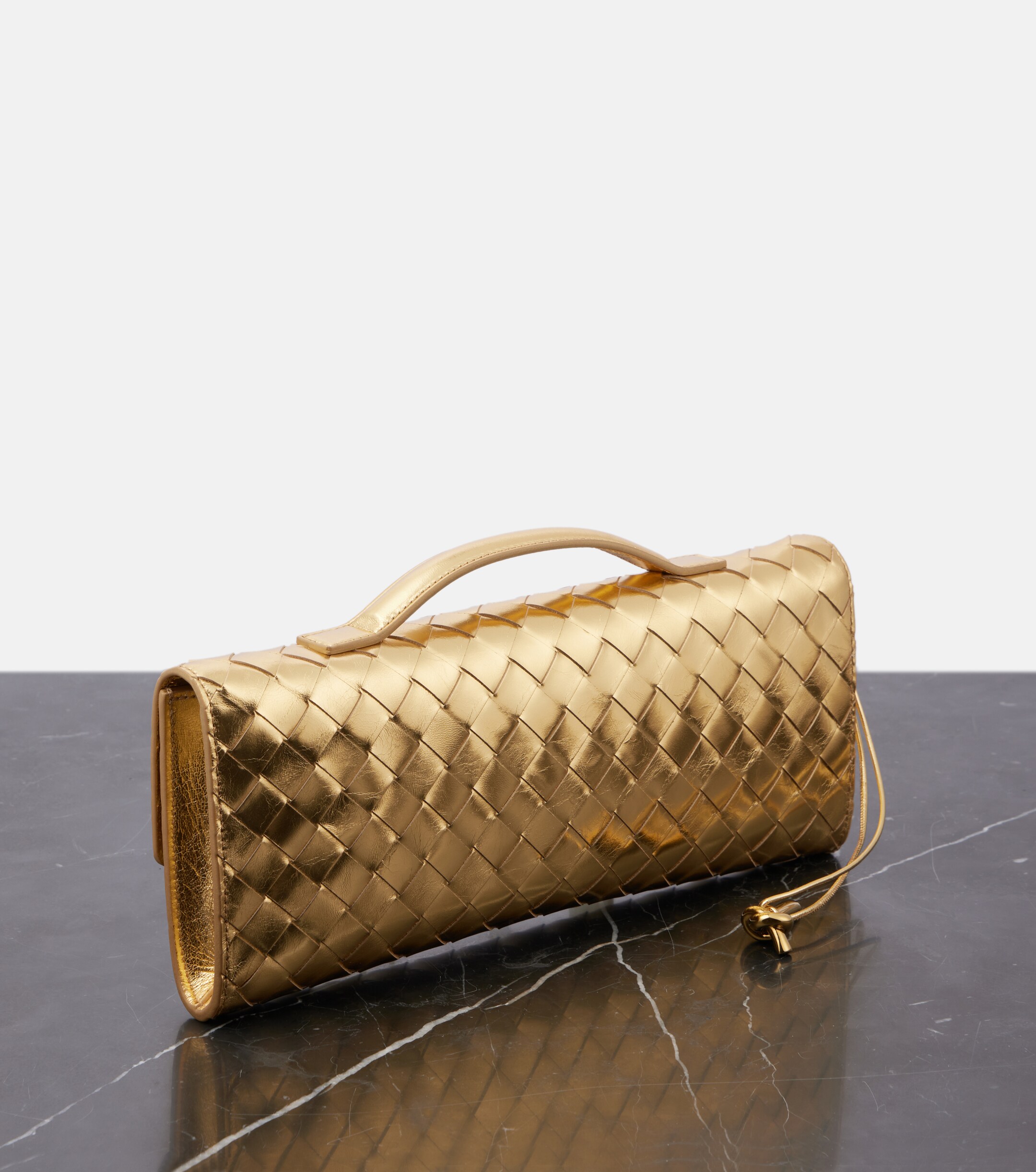 Bottega Veneta Andiamo Intrecciato metallic leather clutch