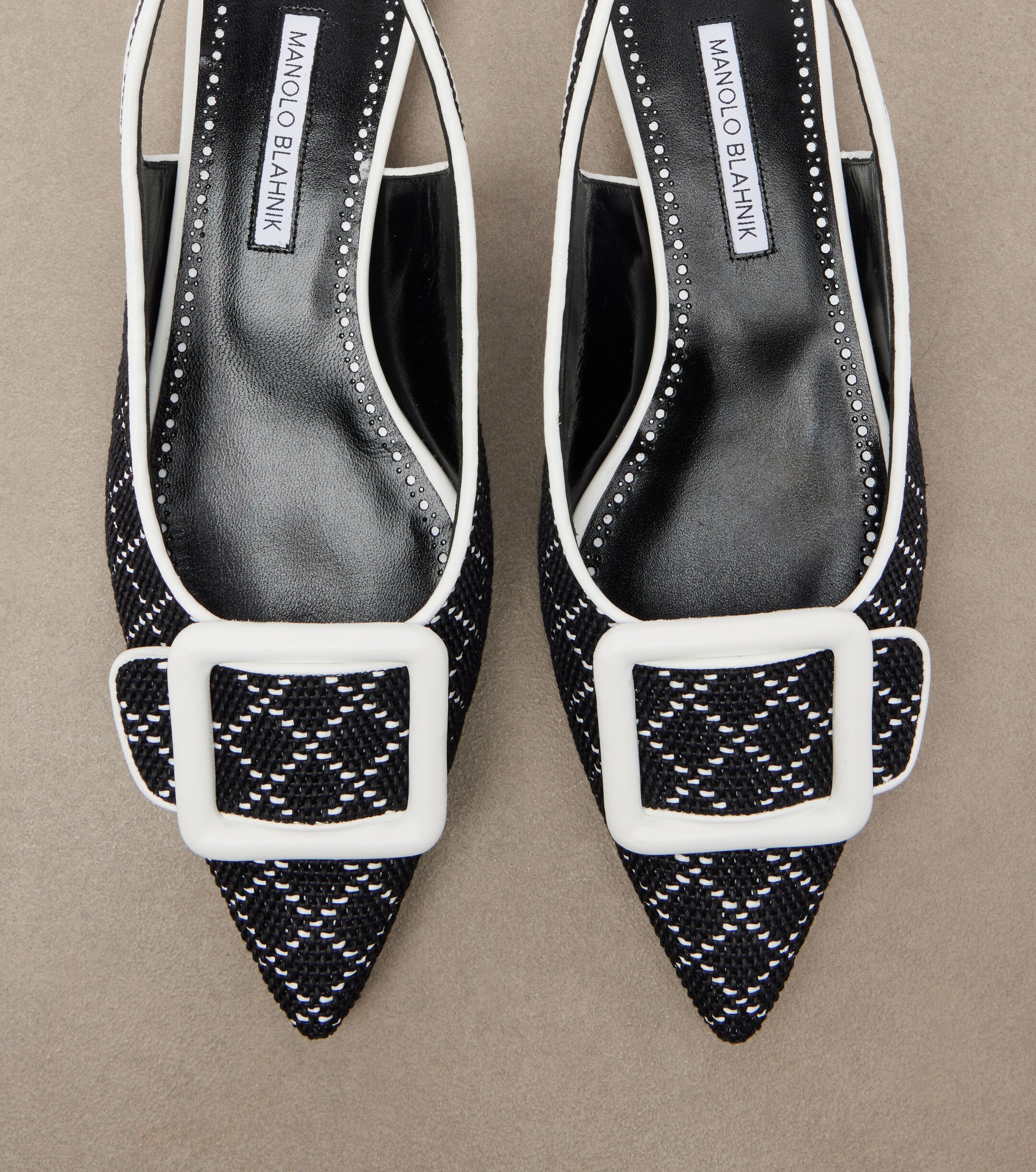 MANOLO BLAHNIK Manolo Blahnik Maylura raffia-effect slingback flats