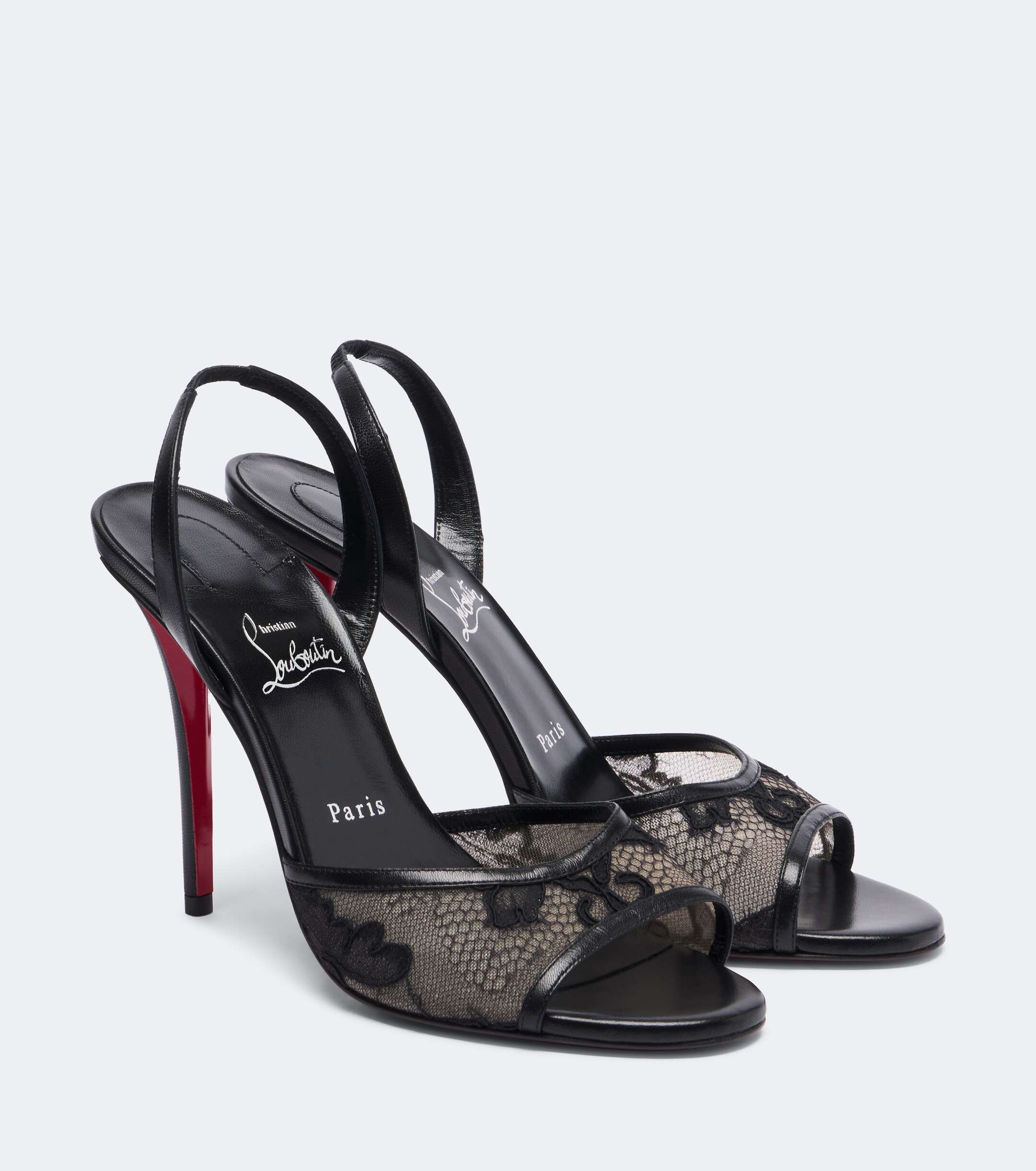 CHRISTIAN LOUBOUTIN Christian Louboutin Miss Z lace-trimmed leather slingback sandals