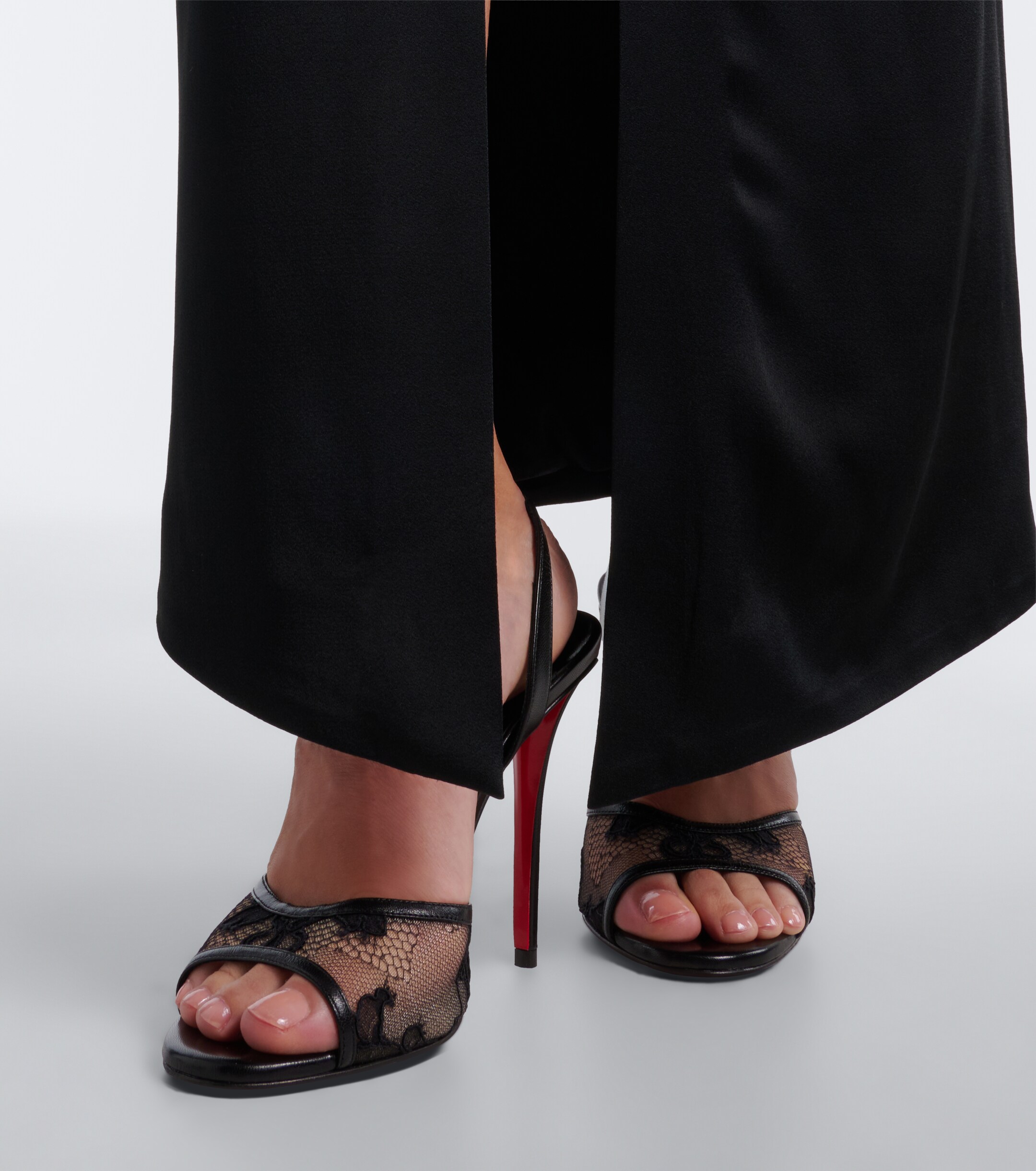 CHRISTIAN LOUBOUTIN Christian Louboutin Miss Z lace-trimmed leather slingback sandals