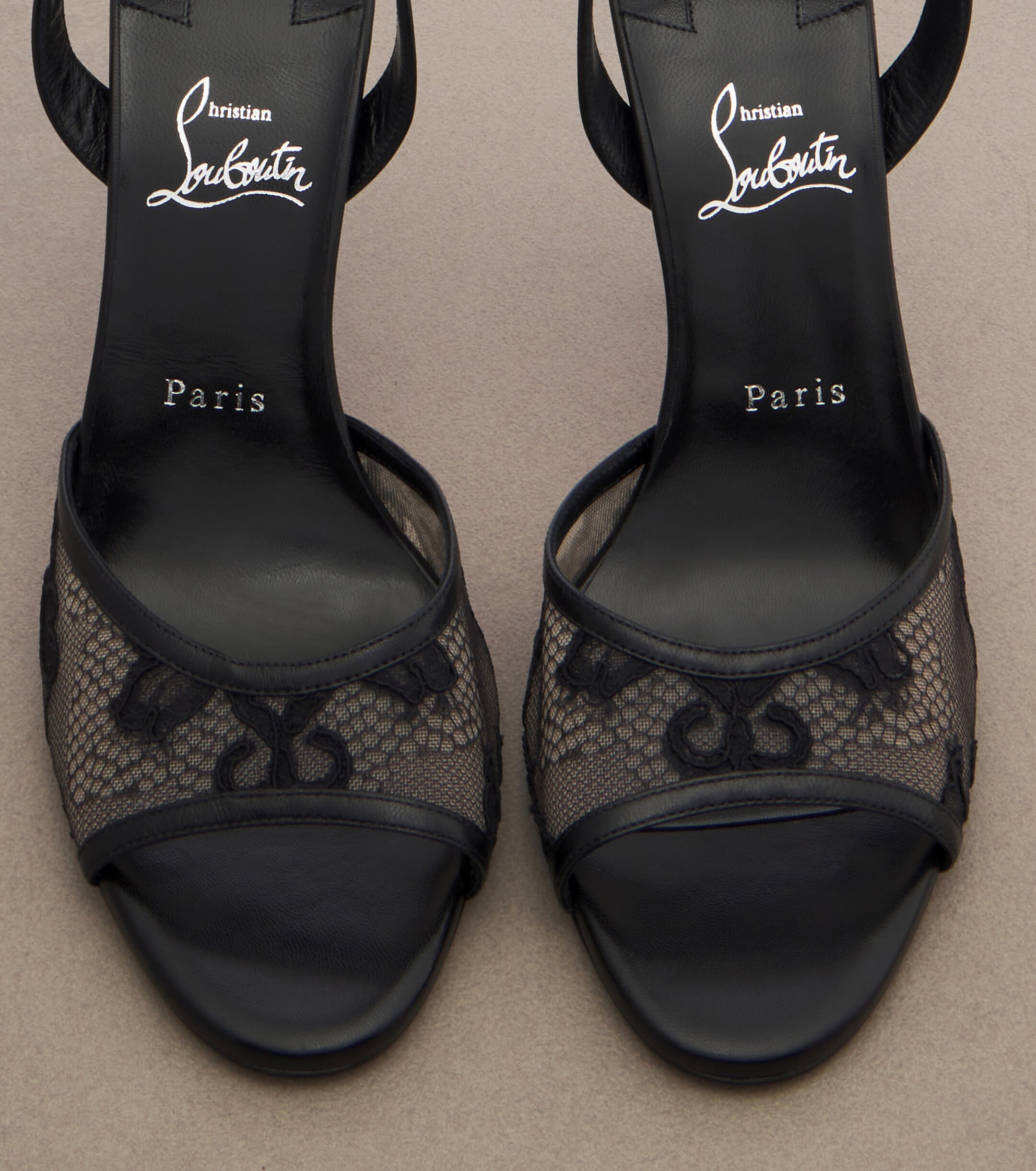 CHRISTIAN LOUBOUTIN Christian Louboutin Miss Z lace-trimmed leather slingback sandals